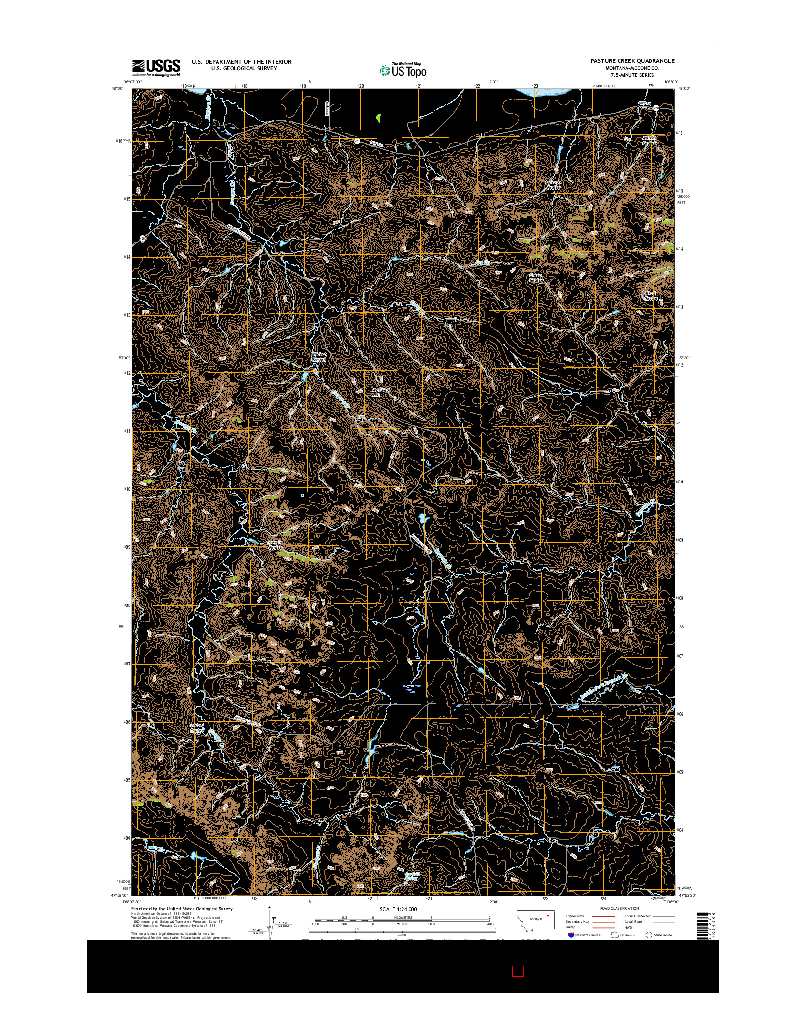 USGS US TOPO 7.5-MINUTE MAP FOR PASTURE CREEK, MT 2017