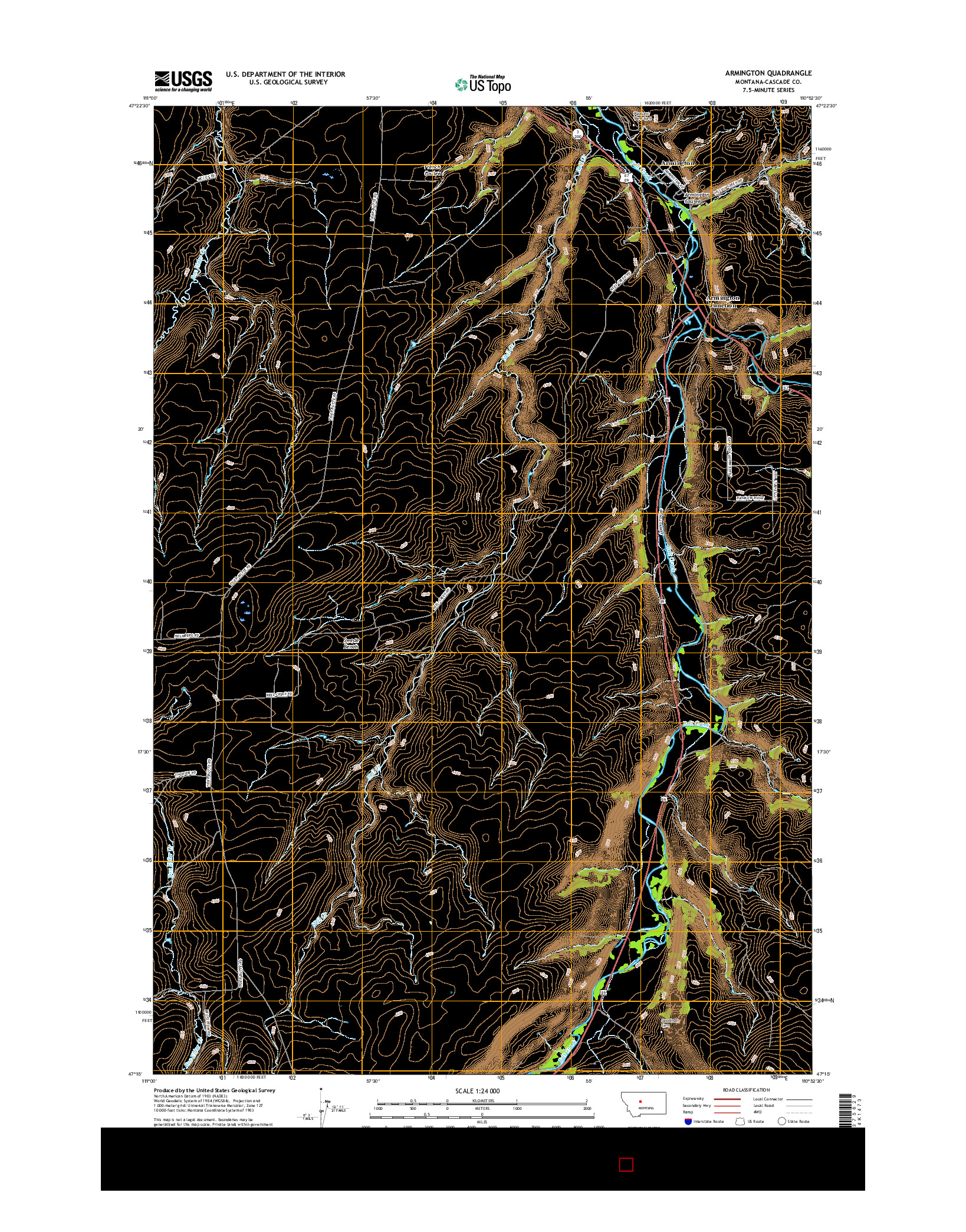 USGS US TOPO 7.5-MINUTE MAP FOR ARMINGTON, MT 2017