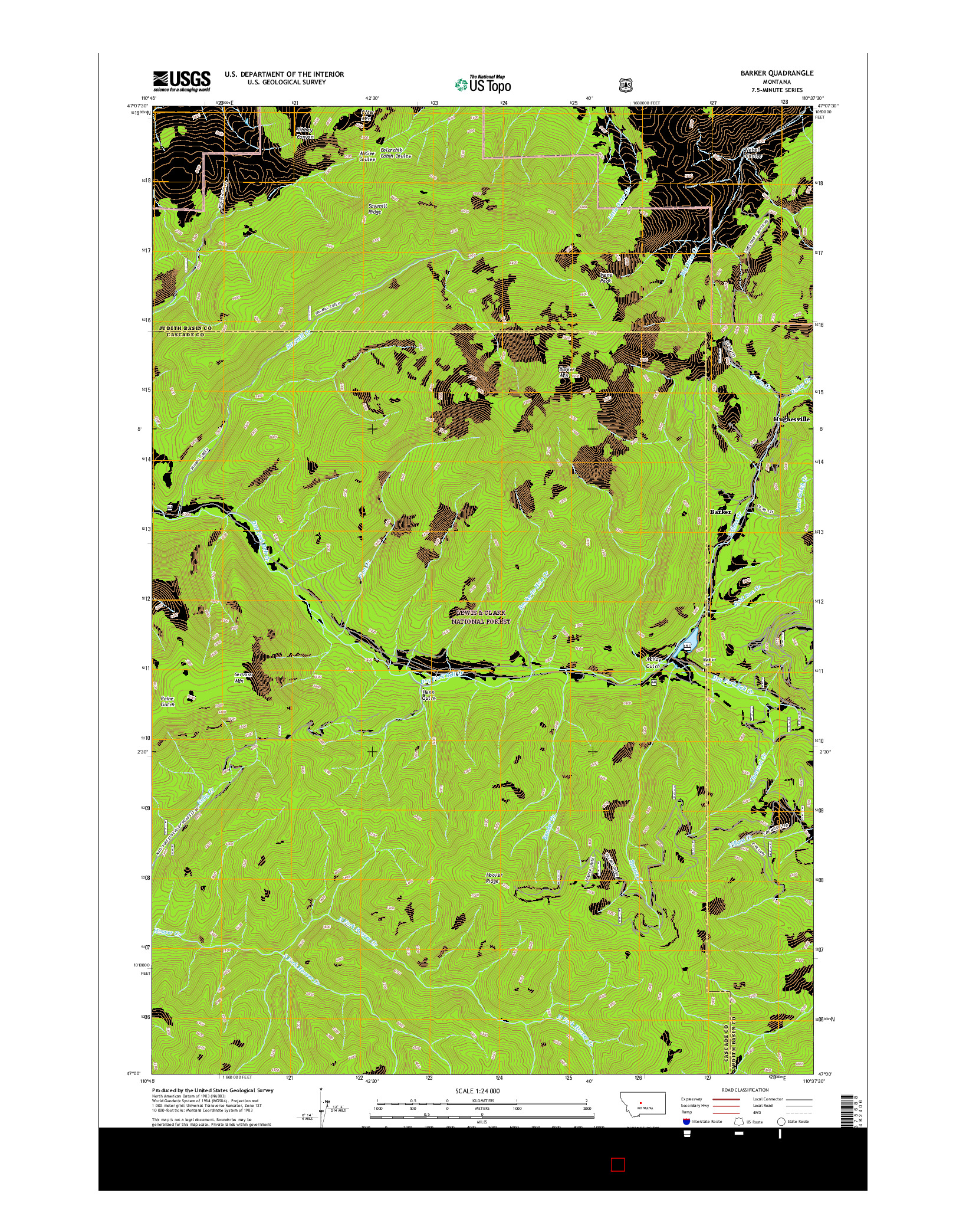 USGS US TOPO 7.5-MINUTE MAP FOR BARKER, MT 2017