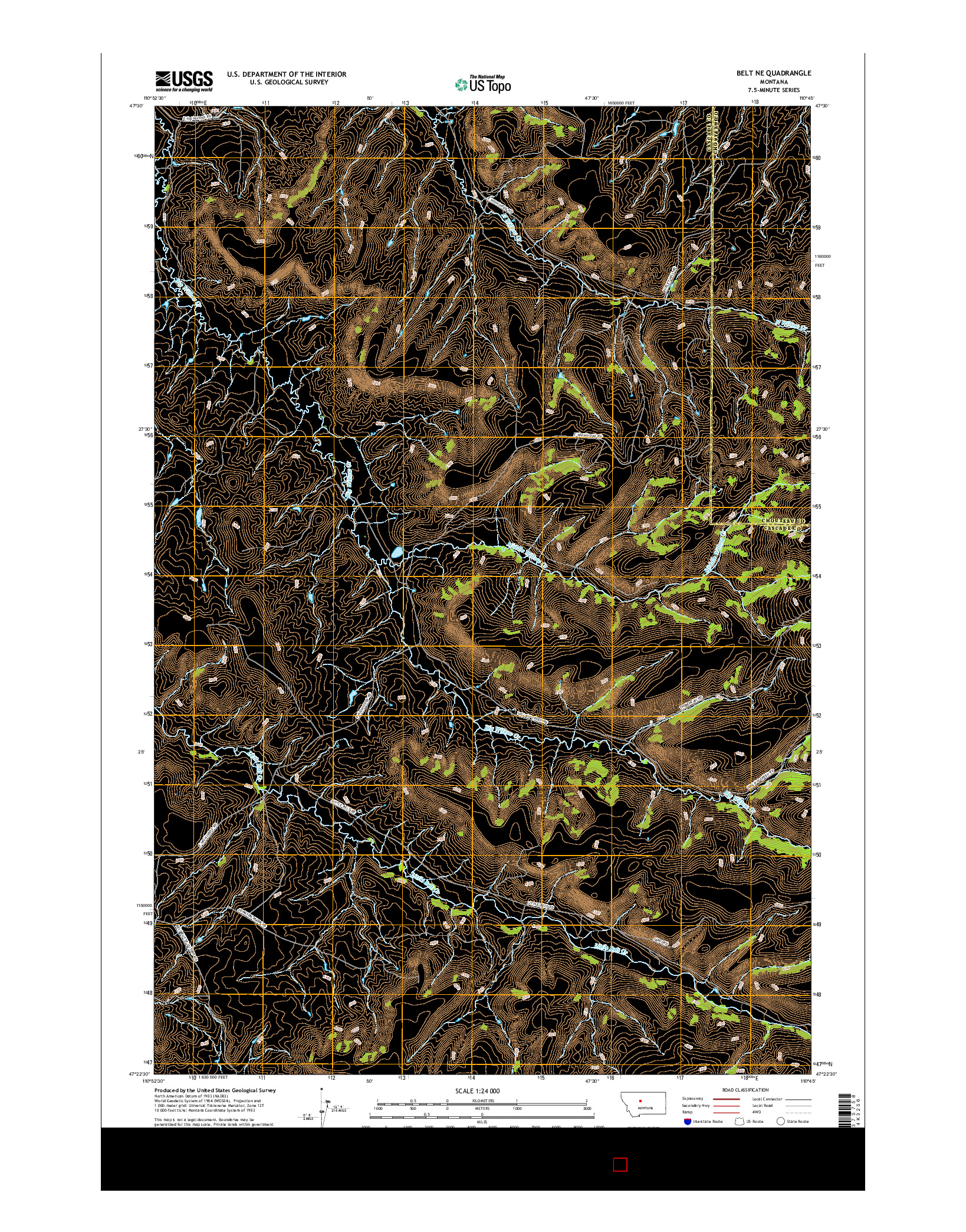 USGS US TOPO 7.5-MINUTE MAP FOR BELT NE, MT 2017