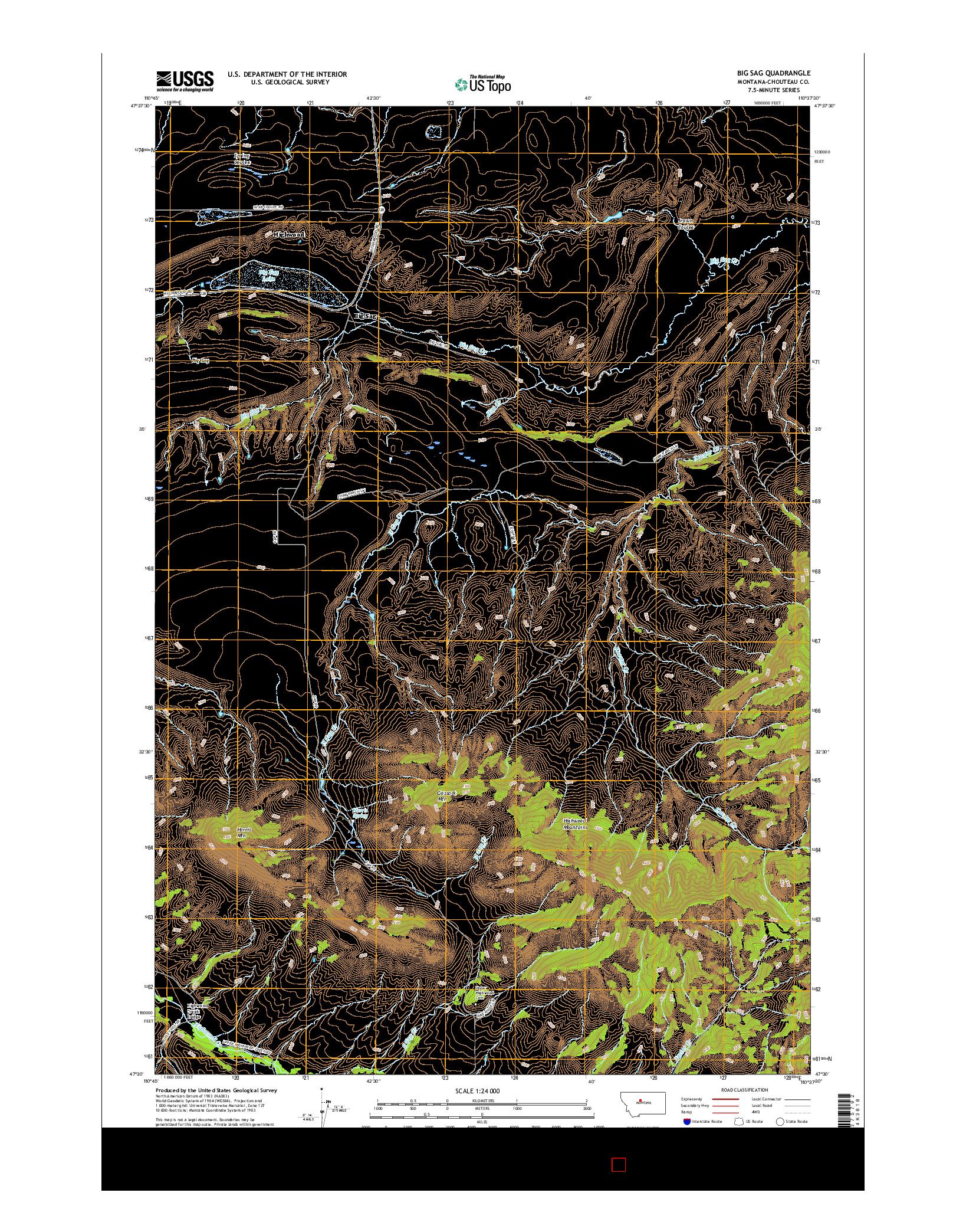 USGS US TOPO 7.5-MINUTE MAP FOR BIG SAG, MT 2017