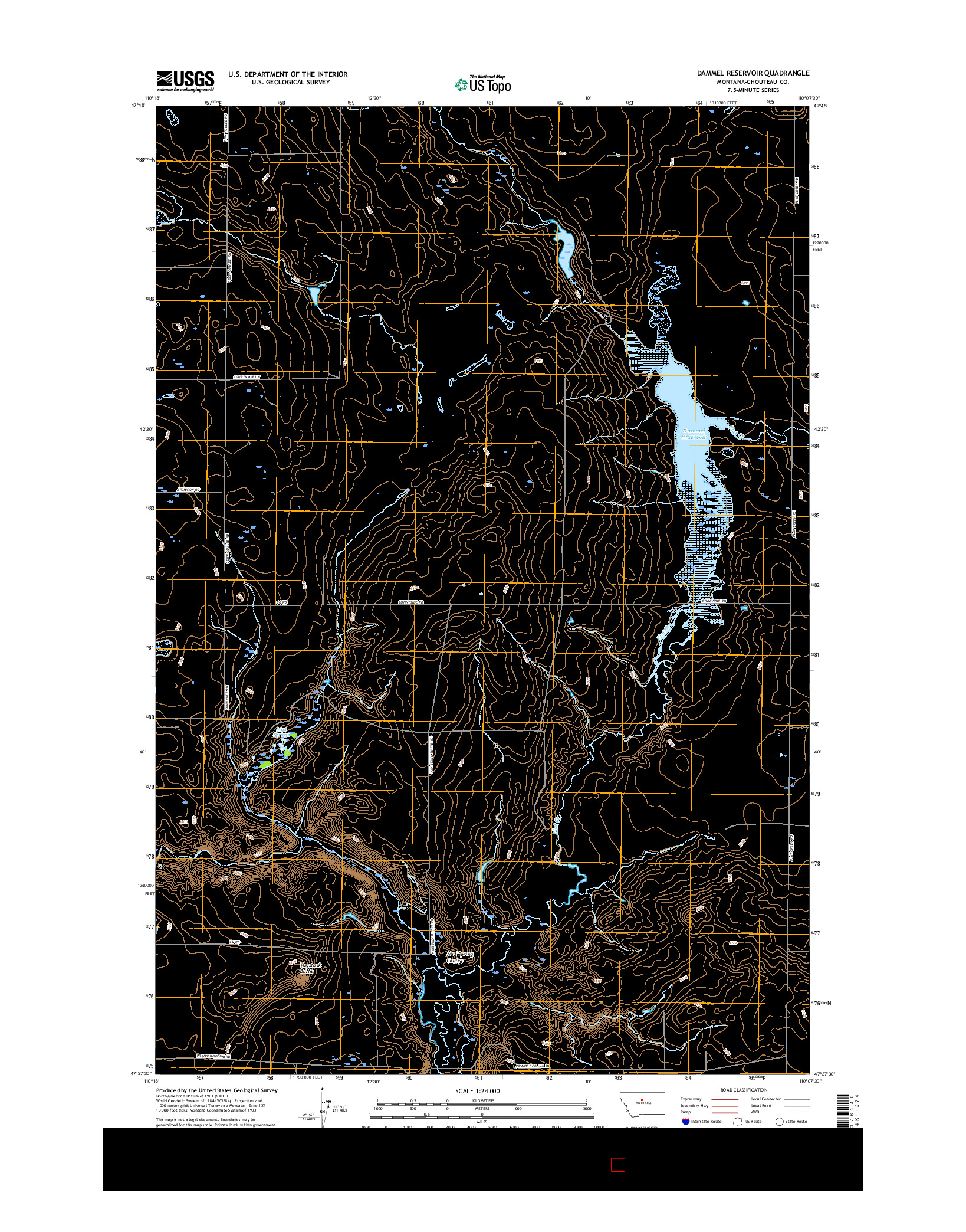 USGS US TOPO 7.5-MINUTE MAP FOR DAMMEL RESERVOIR, MT 2017