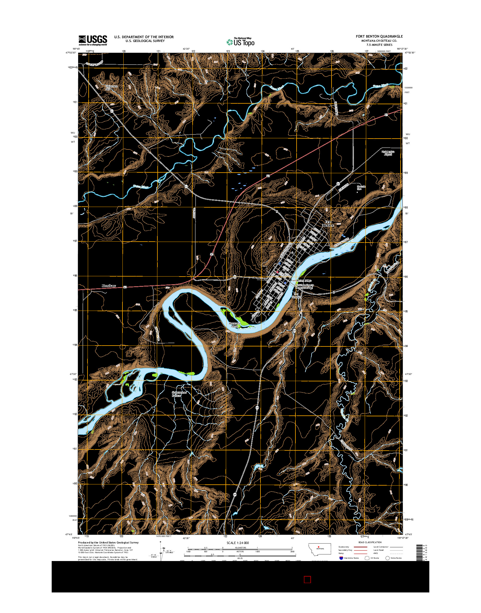 USGS US TOPO 7.5-MINUTE MAP FOR FORT BENTON, MT 2017