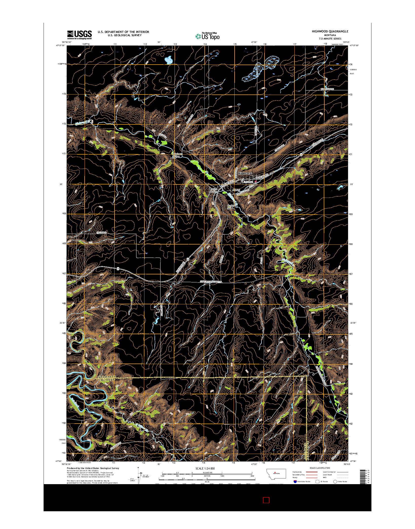USGS US TOPO 7.5-MINUTE MAP FOR HIGHWOOD, MT 2017