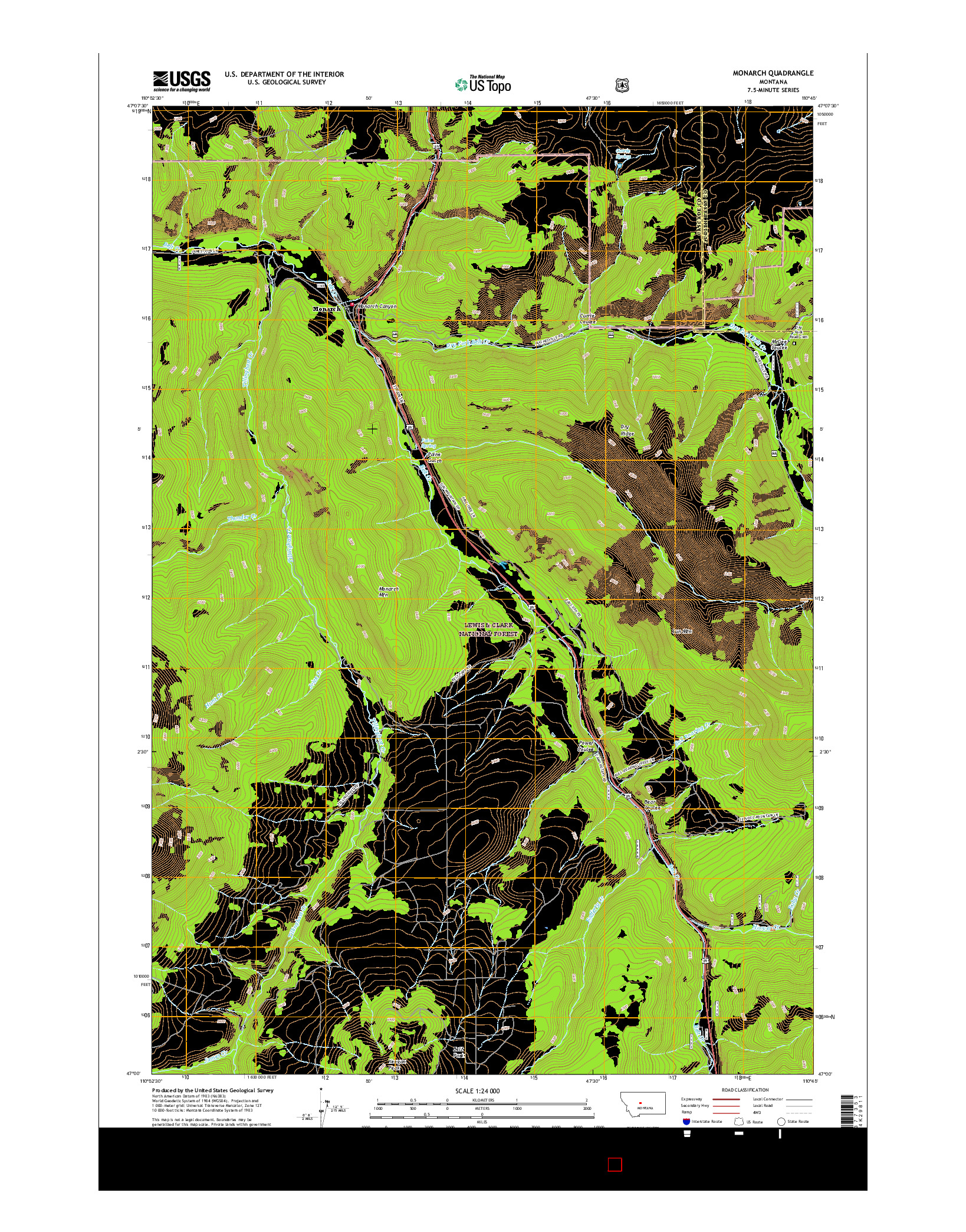 USGS US TOPO 7.5-MINUTE MAP FOR MONARCH, MT 2017
