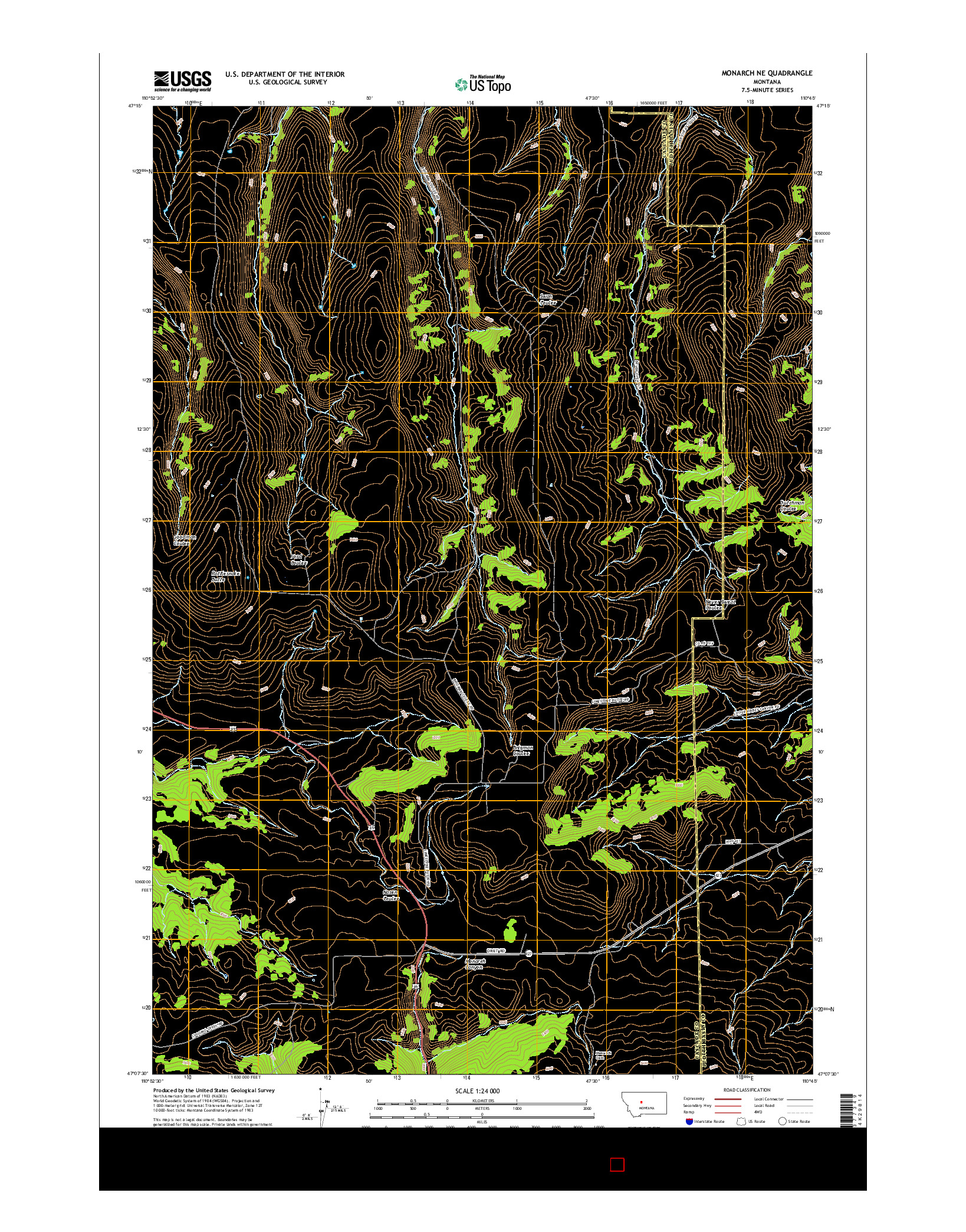 USGS US TOPO 7.5-MINUTE MAP FOR MONARCH NE, MT 2017