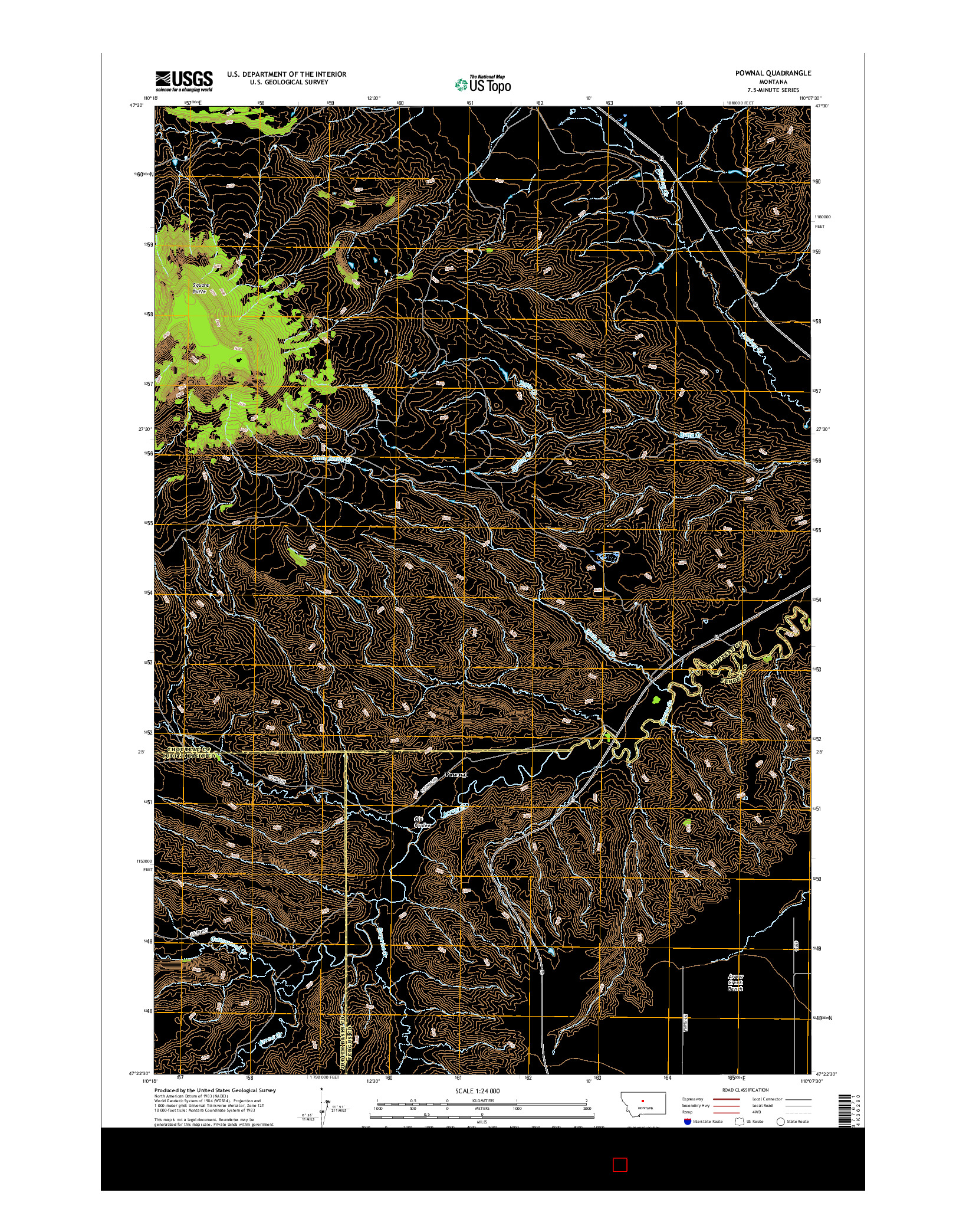 USGS US TOPO 7.5-MINUTE MAP FOR POWNAL, MT 2017