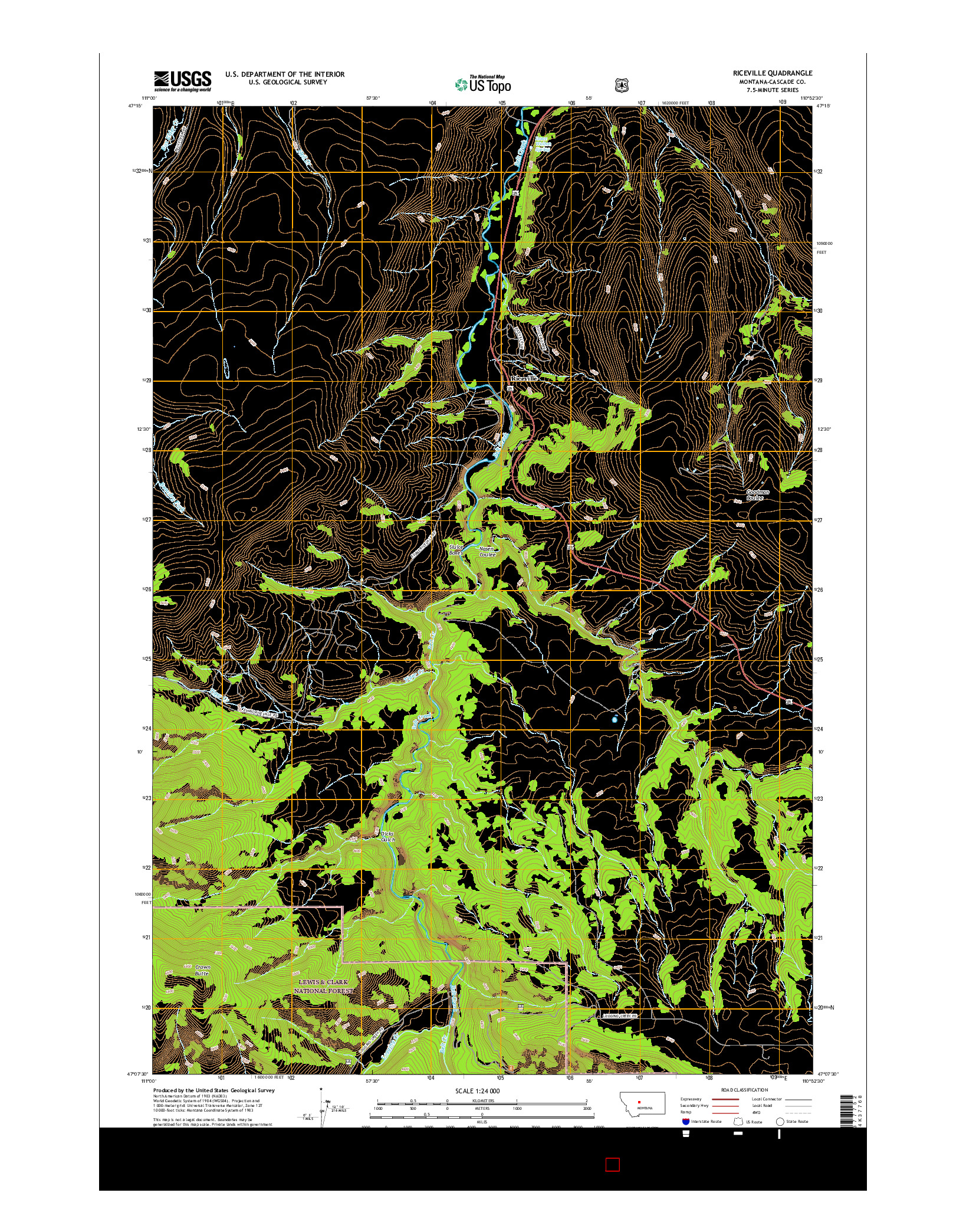 USGS US TOPO 7.5-MINUTE MAP FOR RICEVILLE, MT 2017