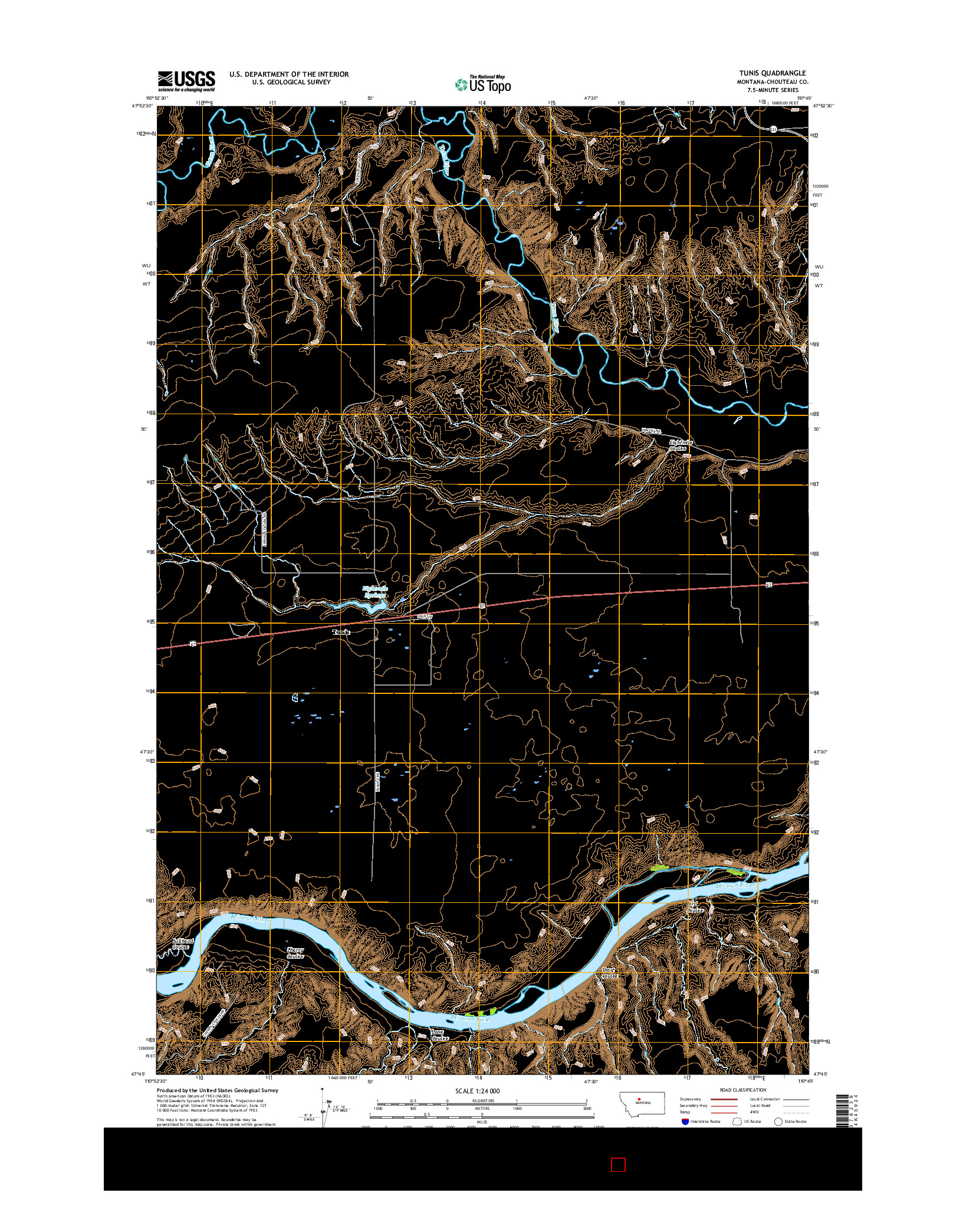 USGS US TOPO 7.5-MINUTE MAP FOR TUNIS, MT 2017