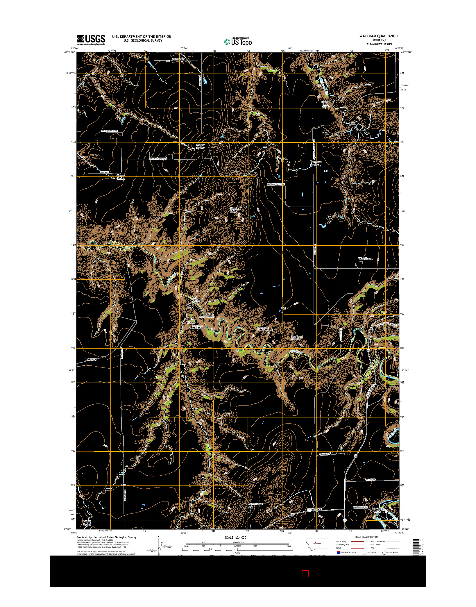 USGS US TOPO 7.5-MINUTE MAP FOR WALTHAM, MT 2017