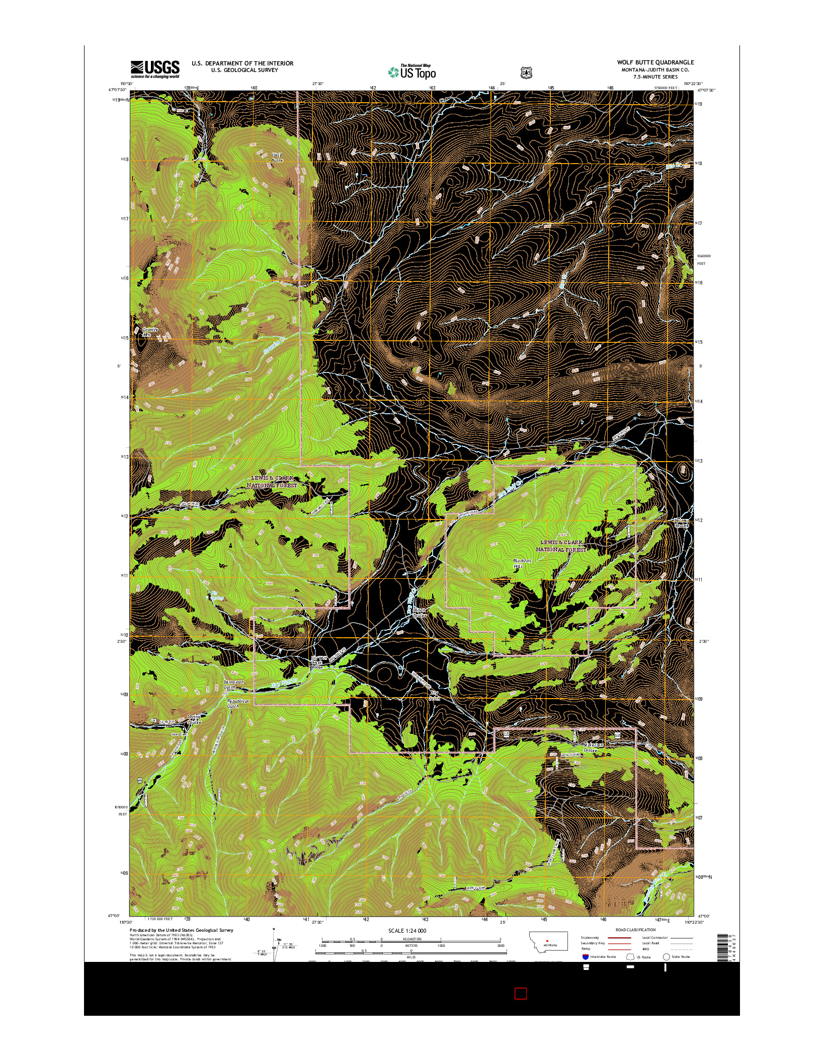 USGS US TOPO 7.5-MINUTE MAP FOR WOLF BUTTE, MT 2017