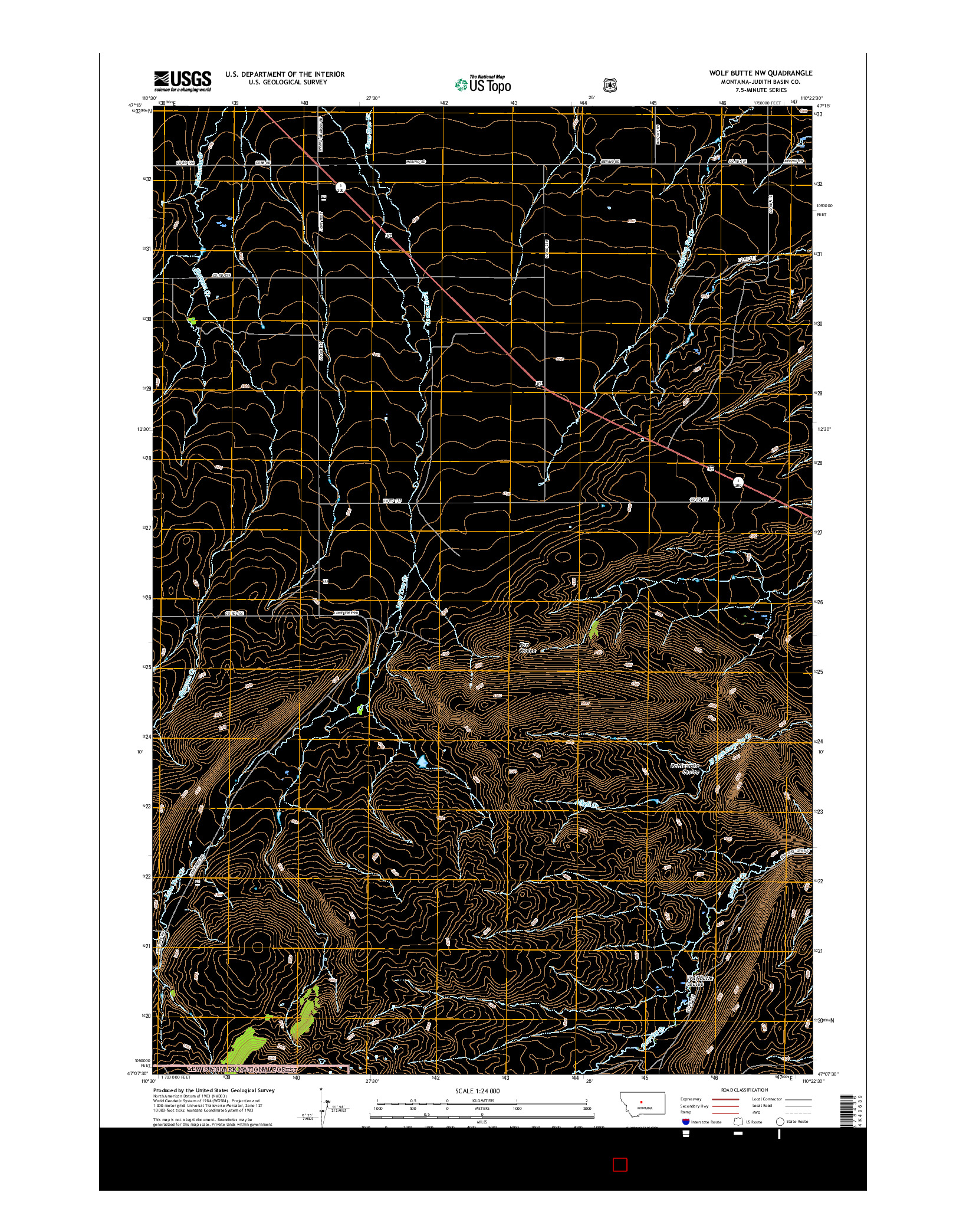 USGS US TOPO 7.5-MINUTE MAP FOR WOLF BUTTE NW, MT 2017
