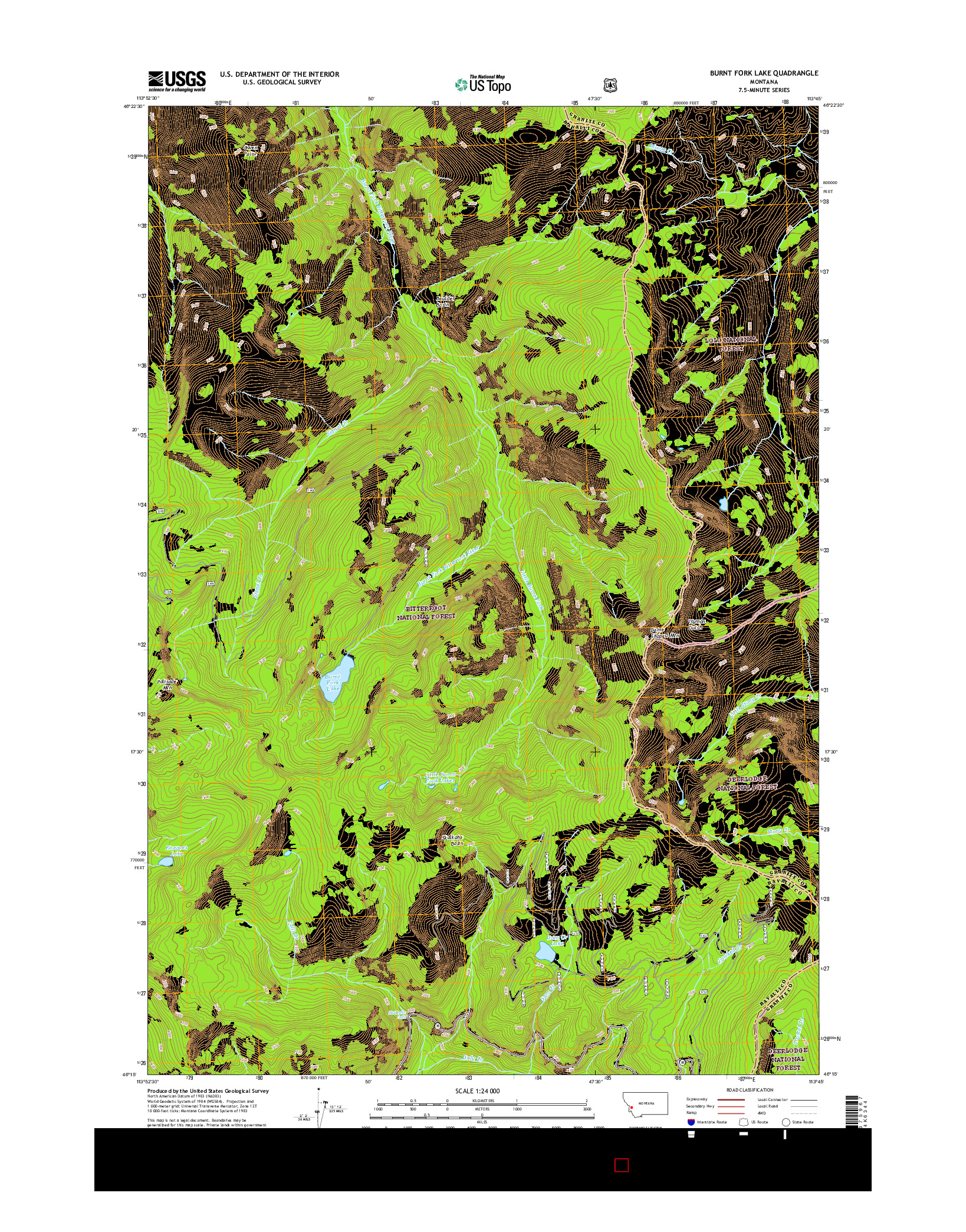 USGS US TOPO 7.5-MINUTE MAP FOR BURNT FORK LAKE, MT 2017