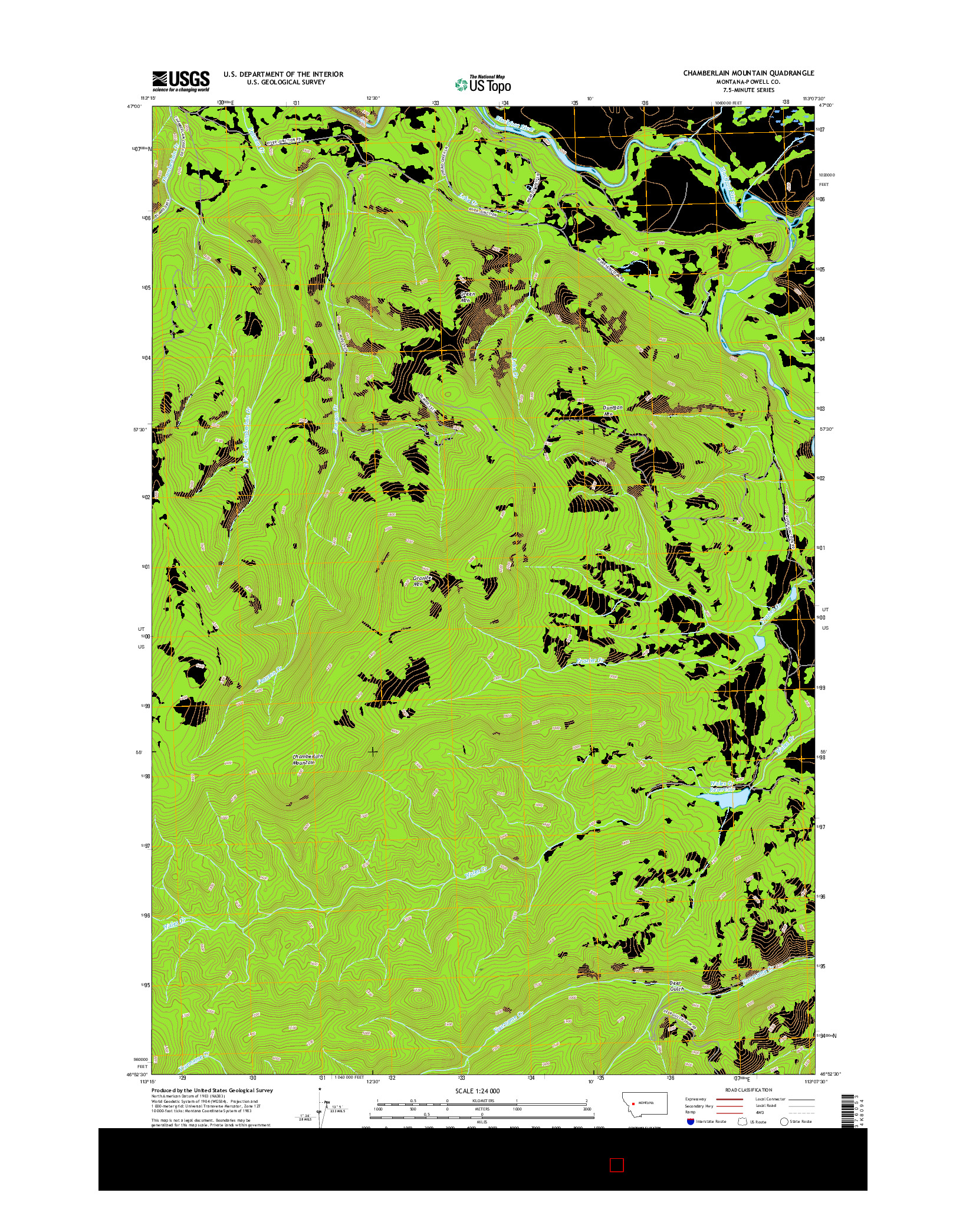 USGS US TOPO 7.5-MINUTE MAP FOR CHAMBERLAIN MOUNTAIN, MT 2017