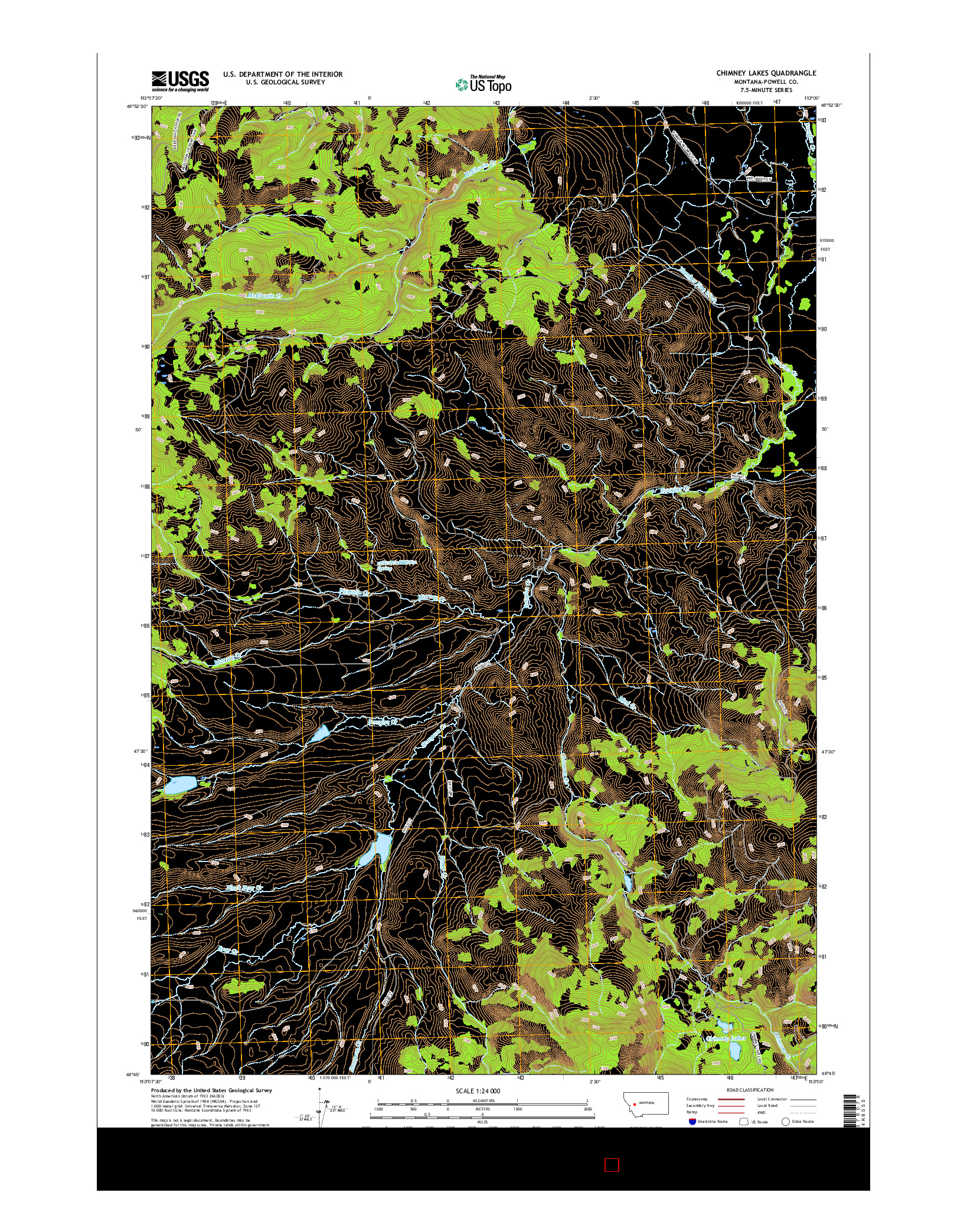 USGS US TOPO 7.5-MINUTE MAP FOR CHIMNEY LAKES, MT 2017