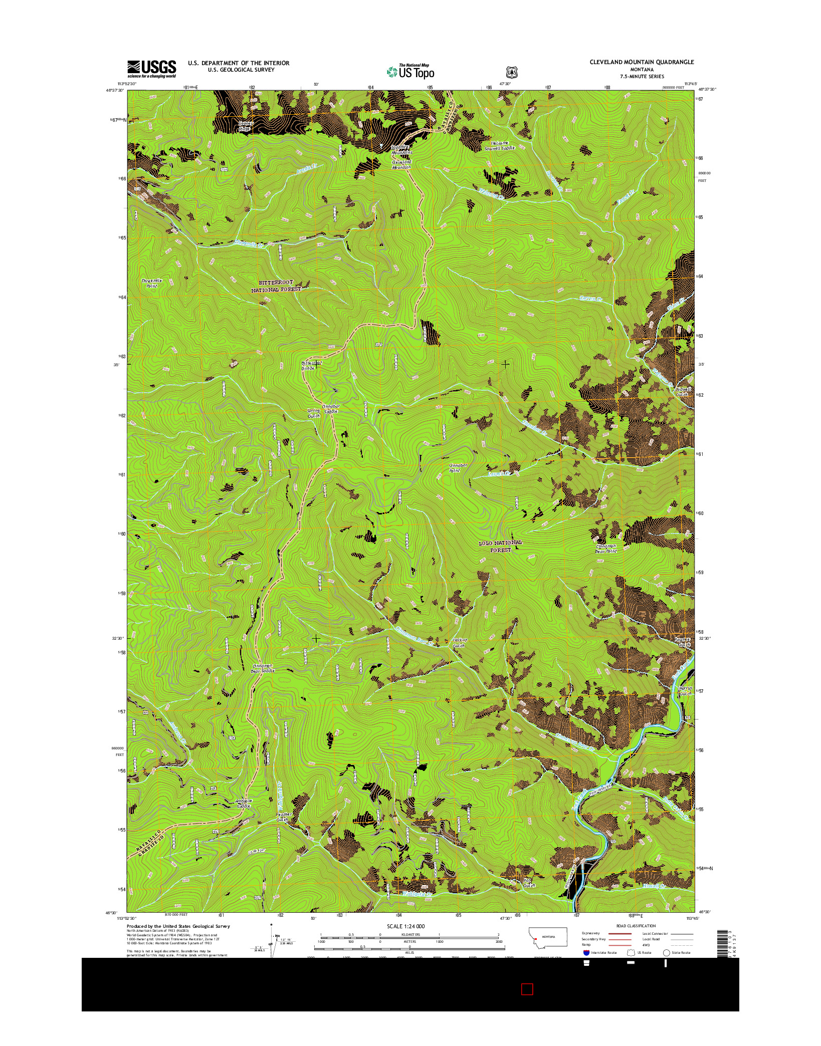 USGS US TOPO 7.5-MINUTE MAP FOR CLEVELAND MOUNTAIN, MT 2017