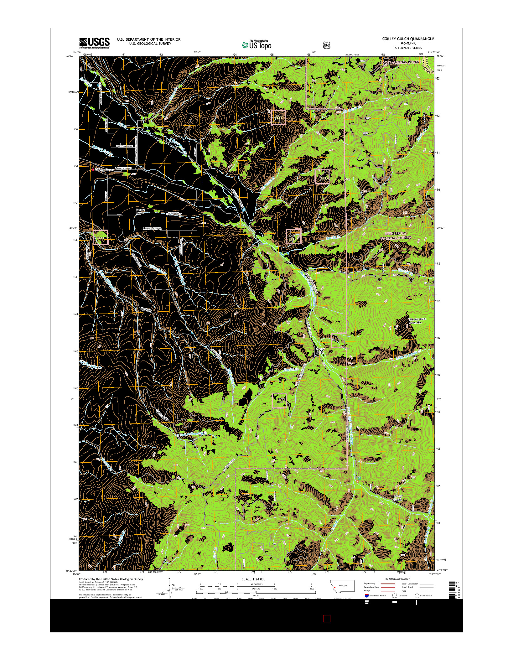 USGS US TOPO 7.5-MINUTE MAP FOR CORLEY GULCH, MT 2017