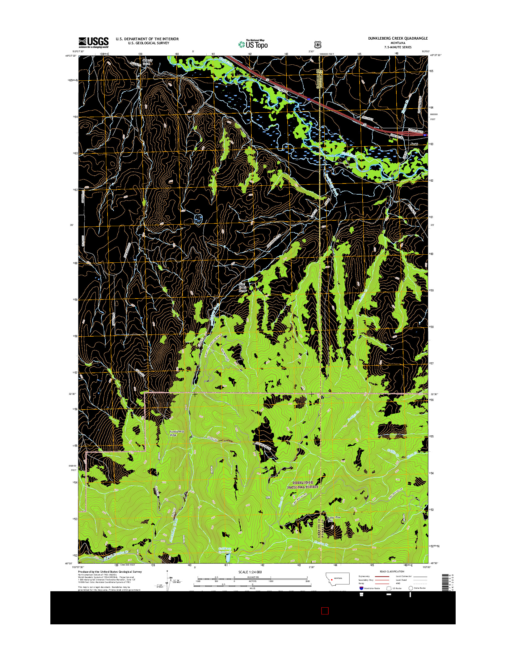 USGS US TOPO 7.5-MINUTE MAP FOR DUNKLEBERG CREEK, MT 2017