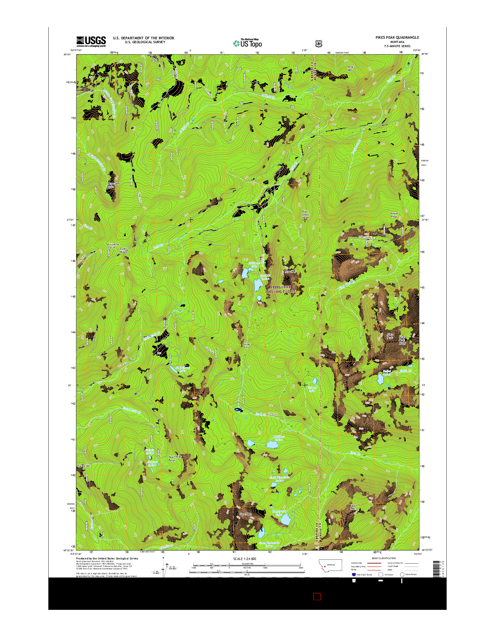 USGS US TOPO 7.5-MINUTE MAP FOR PIKES PEAK, MT 2017