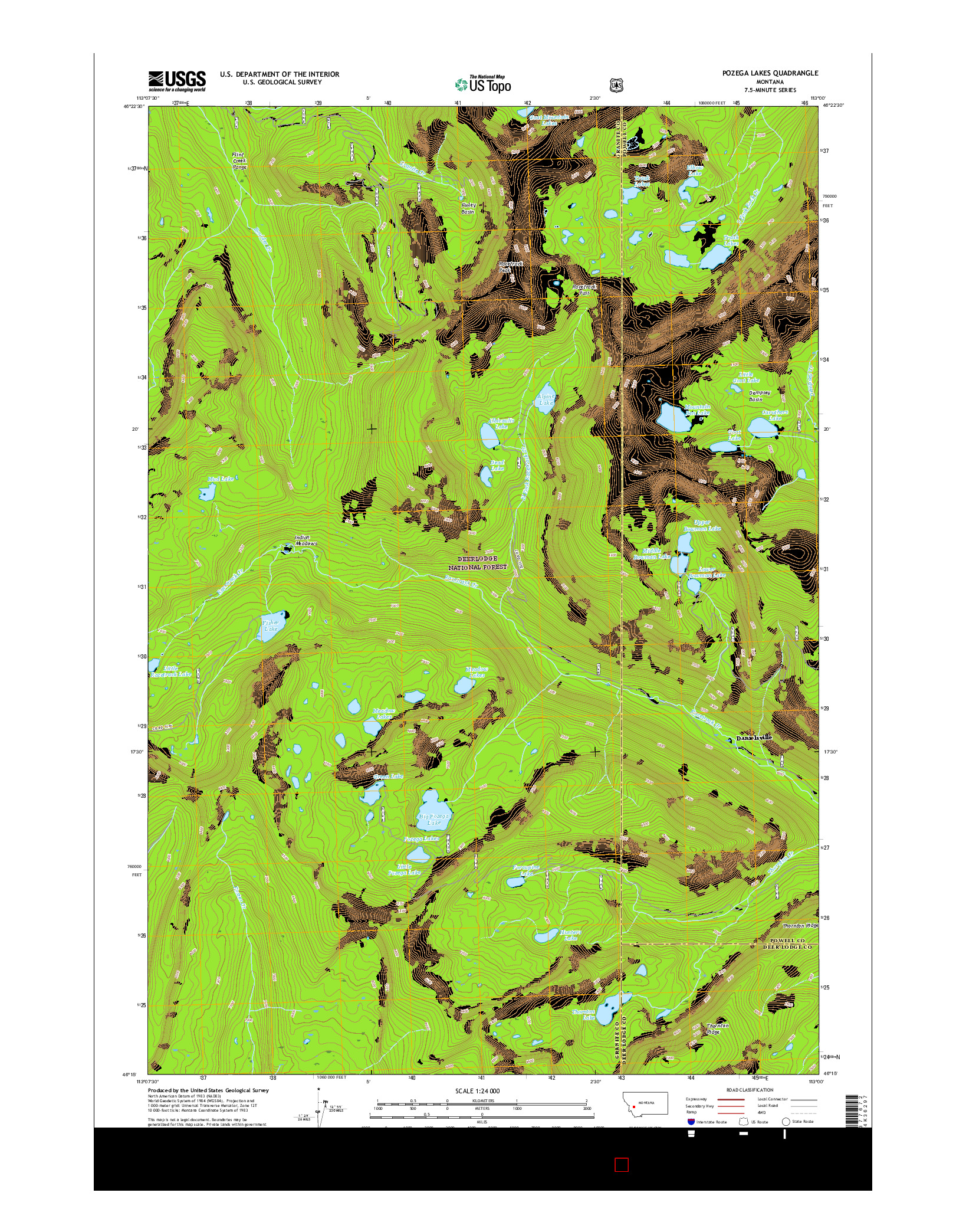 USGS US TOPO 7.5-MINUTE MAP FOR POZEGA LAKES, MT 2017