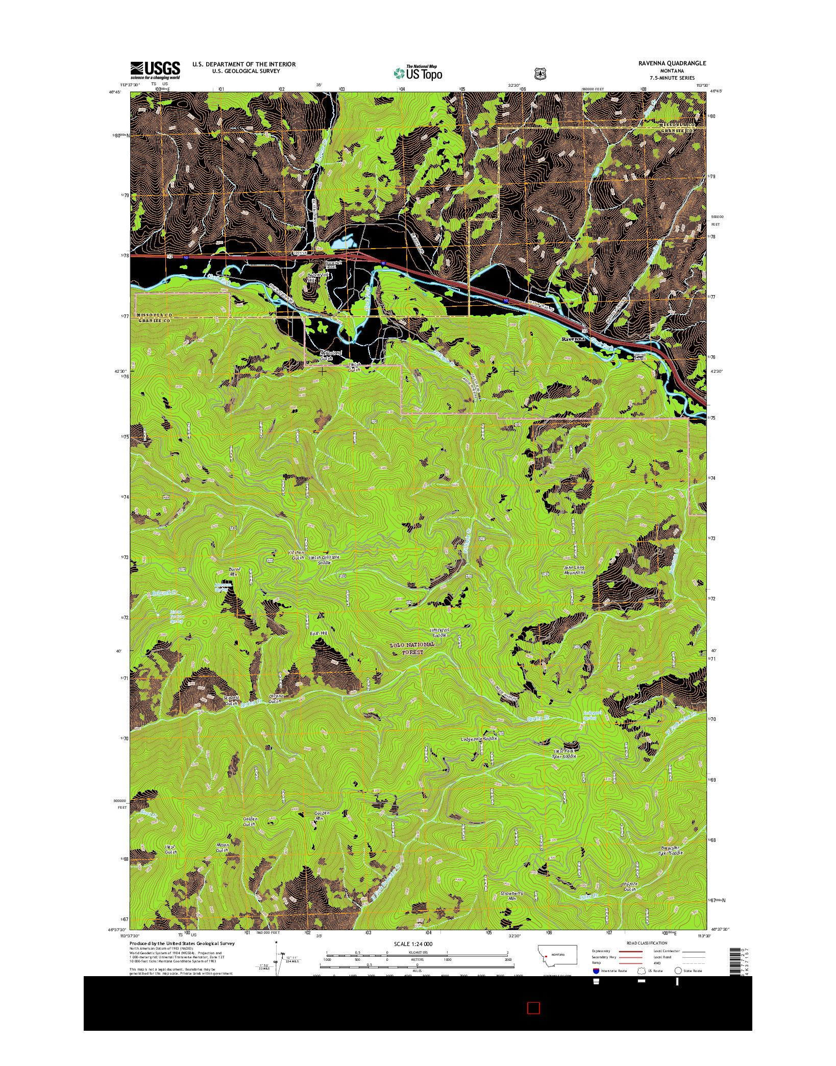 USGS US TOPO 7.5-MINUTE MAP FOR RAVENNA, MT 2017