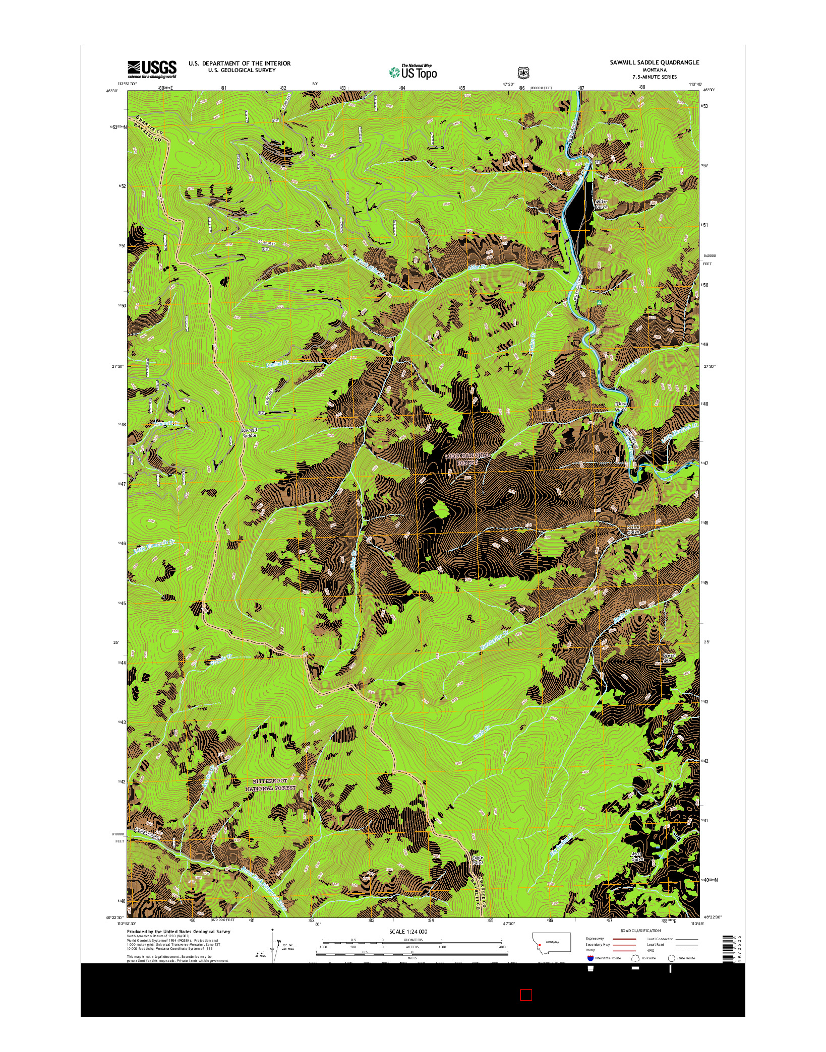 USGS US TOPO 7.5-MINUTE MAP FOR SAWMILL SADDLE, MT 2017