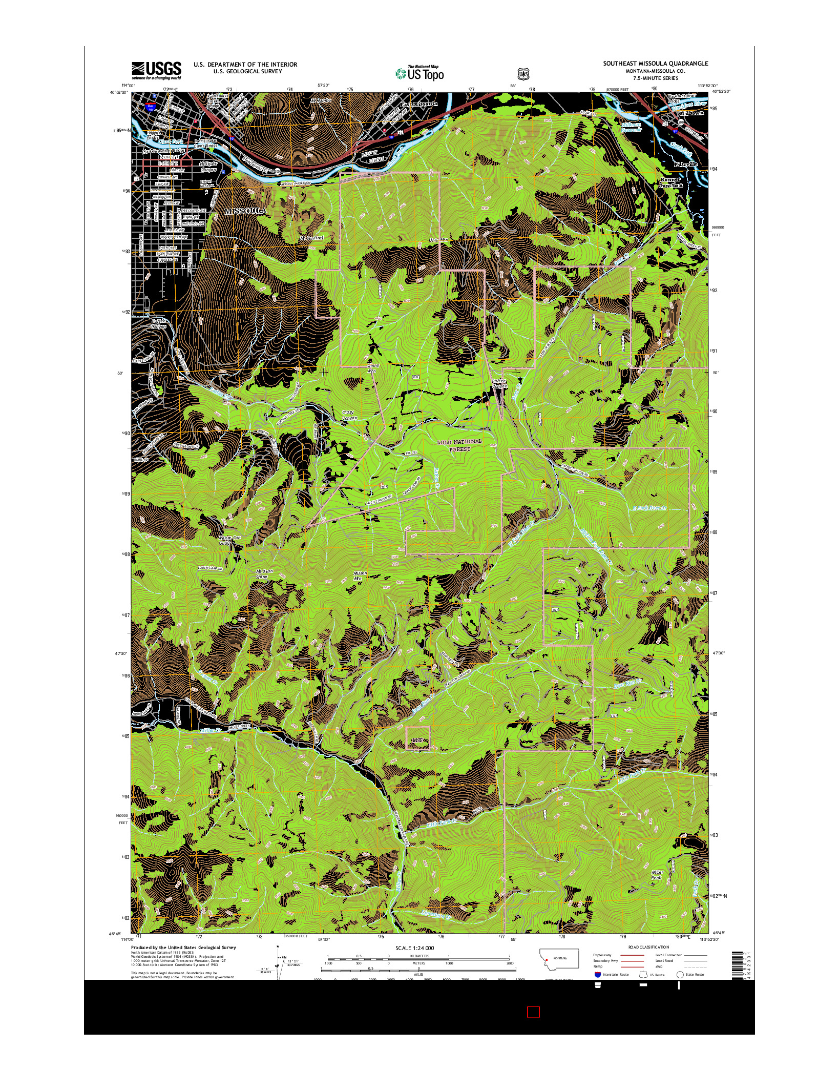 USGS US TOPO 7.5-MINUTE MAP FOR SOUTHEAST MISSOULA, MT 2017