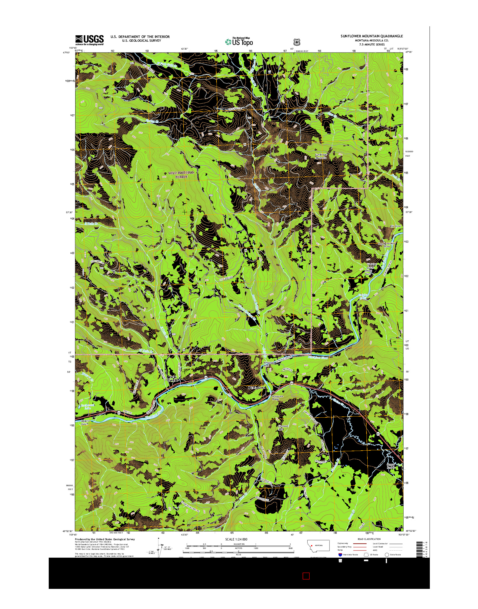 USGS US TOPO 7.5-MINUTE MAP FOR SUNFLOWER MOUNTAIN, MT 2017