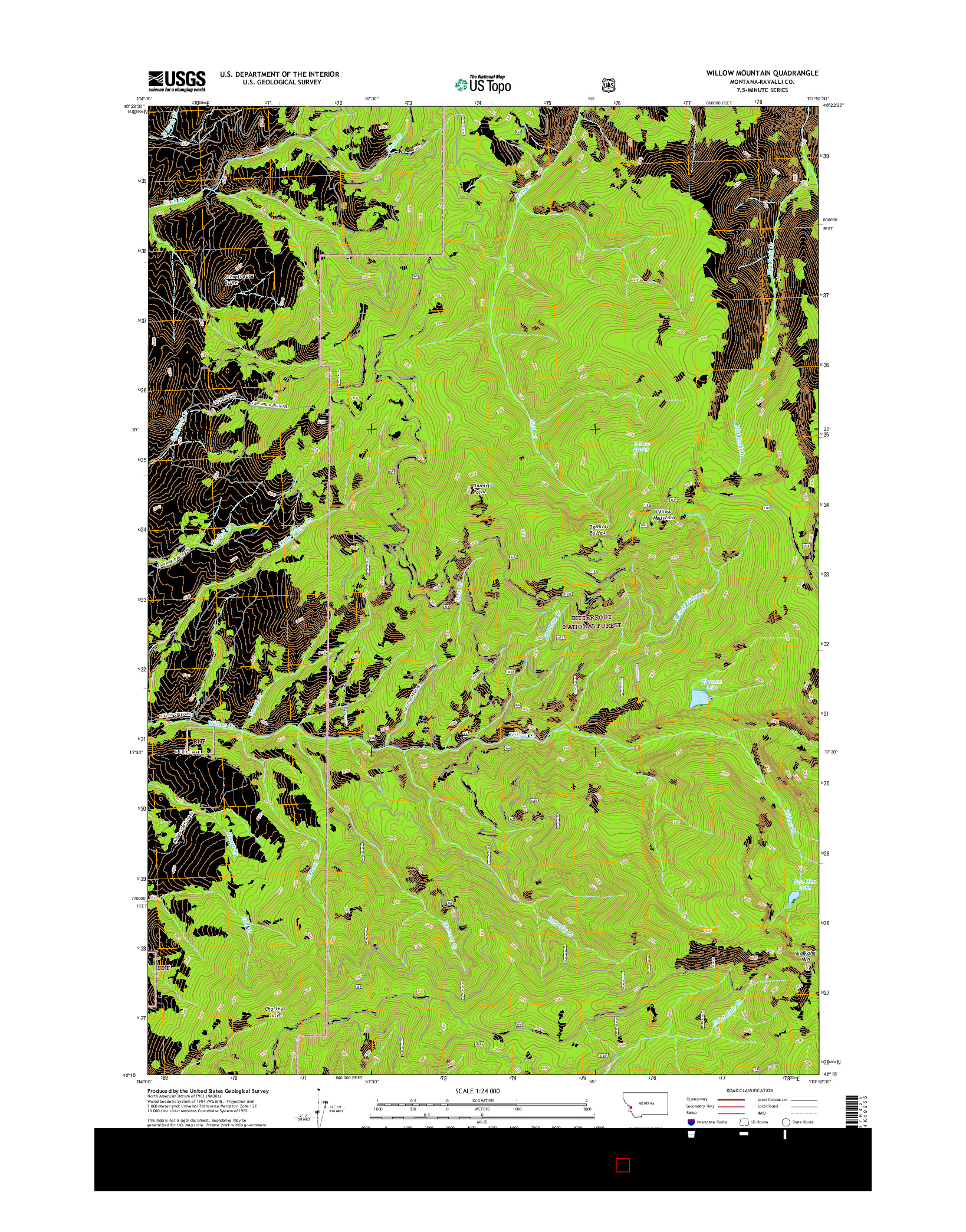 USGS US TOPO 7.5-MINUTE MAP FOR WILLOW MOUNTAIN, MT 2017