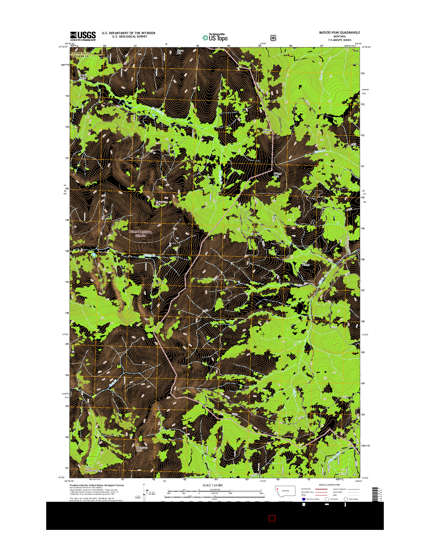 USGS US TOPO 7.5-MINUTE MAP FOR BASSOO PEAK, MT 2017