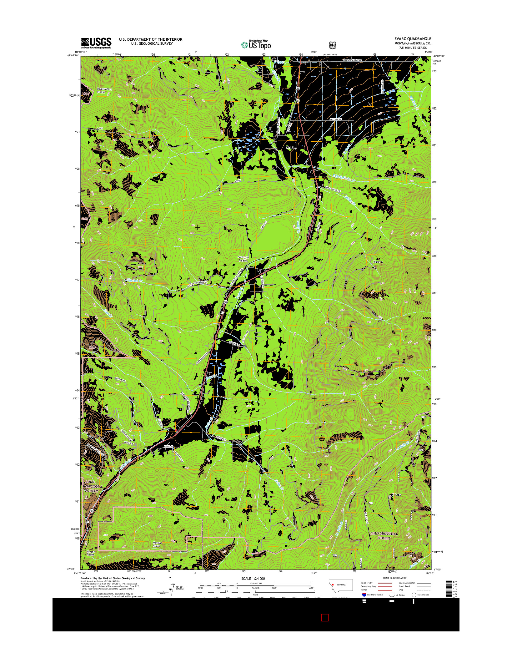 USGS US TOPO 7.5-MINUTE MAP FOR EVARO, MT 2017