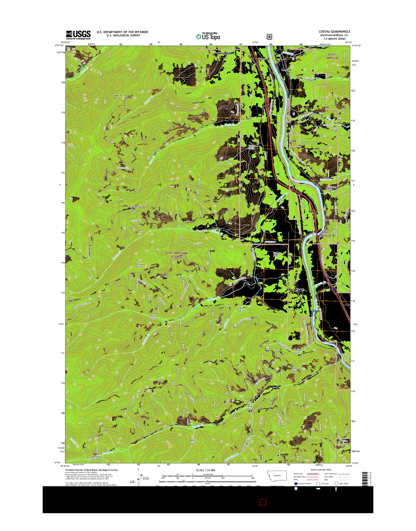 USGS US TOPO 7.5-MINUTE MAP FOR LOZEAU, MT 2017