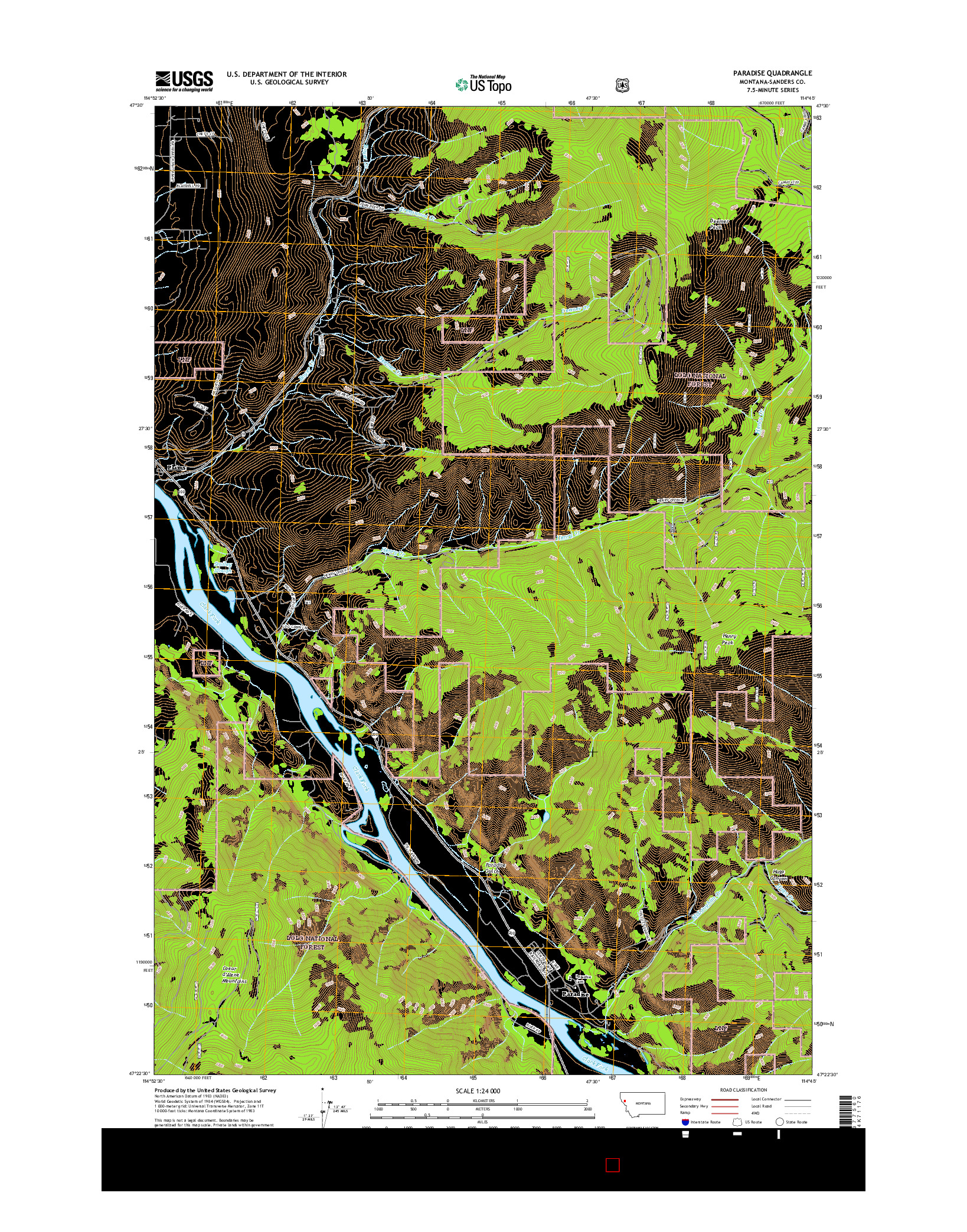USGS US TOPO 7.5-MINUTE MAP FOR PARADISE, MT 2017