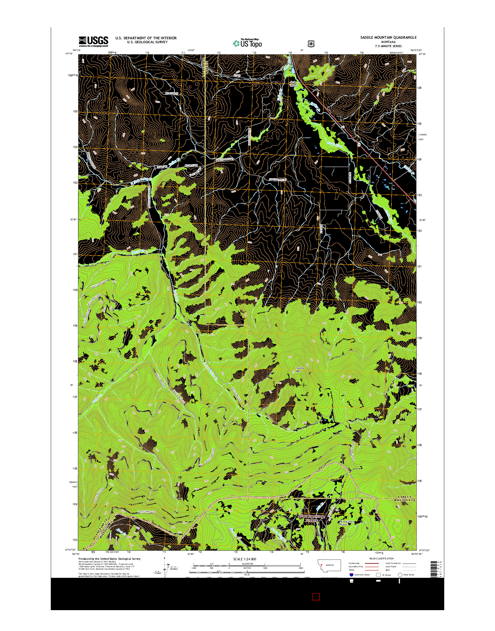 USGS US TOPO 7.5-MINUTE MAP FOR SADDLE MOUNTAIN, MT 2017