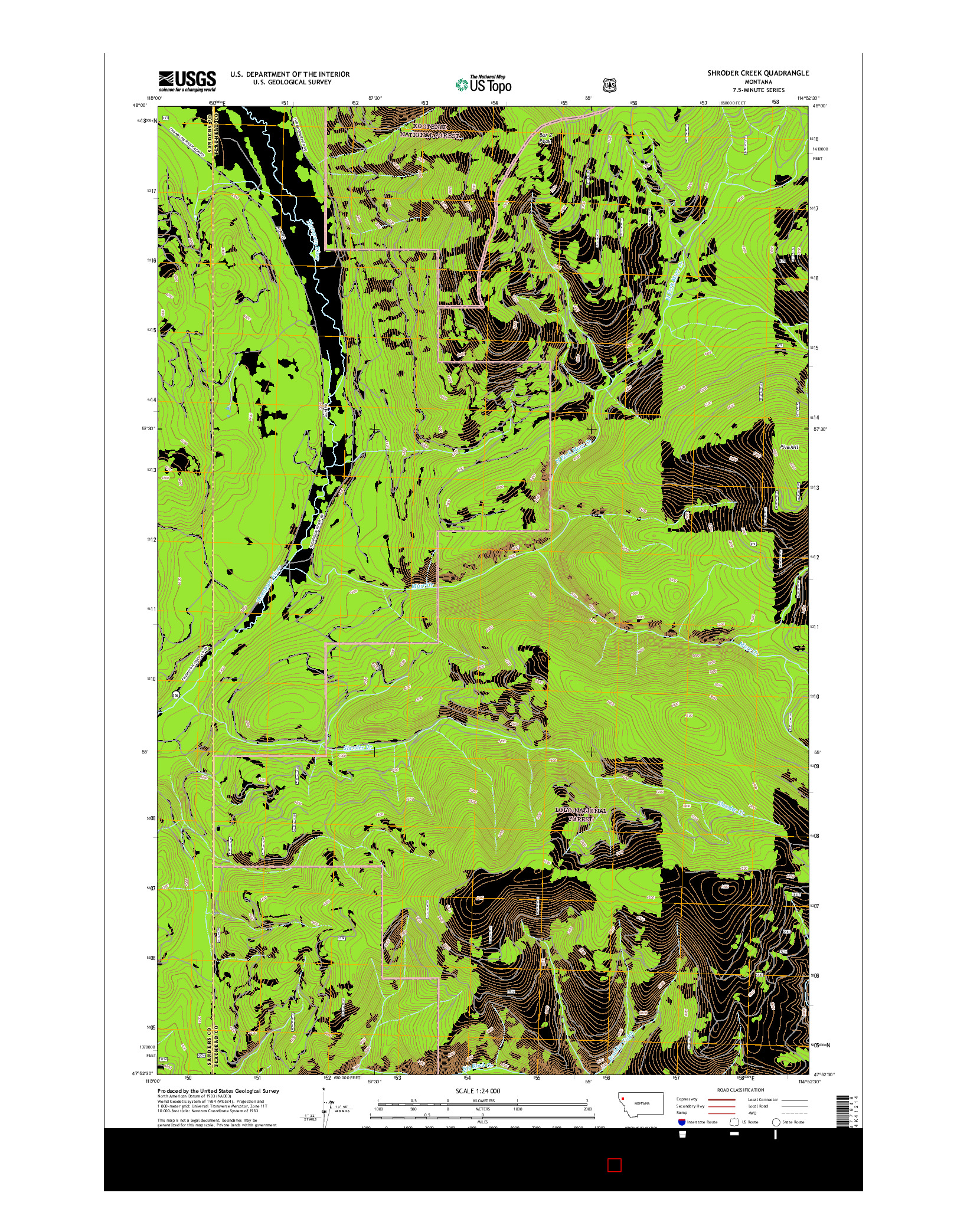 USGS US TOPO 7.5-MINUTE MAP FOR SHRODER CREEK, MT 2017