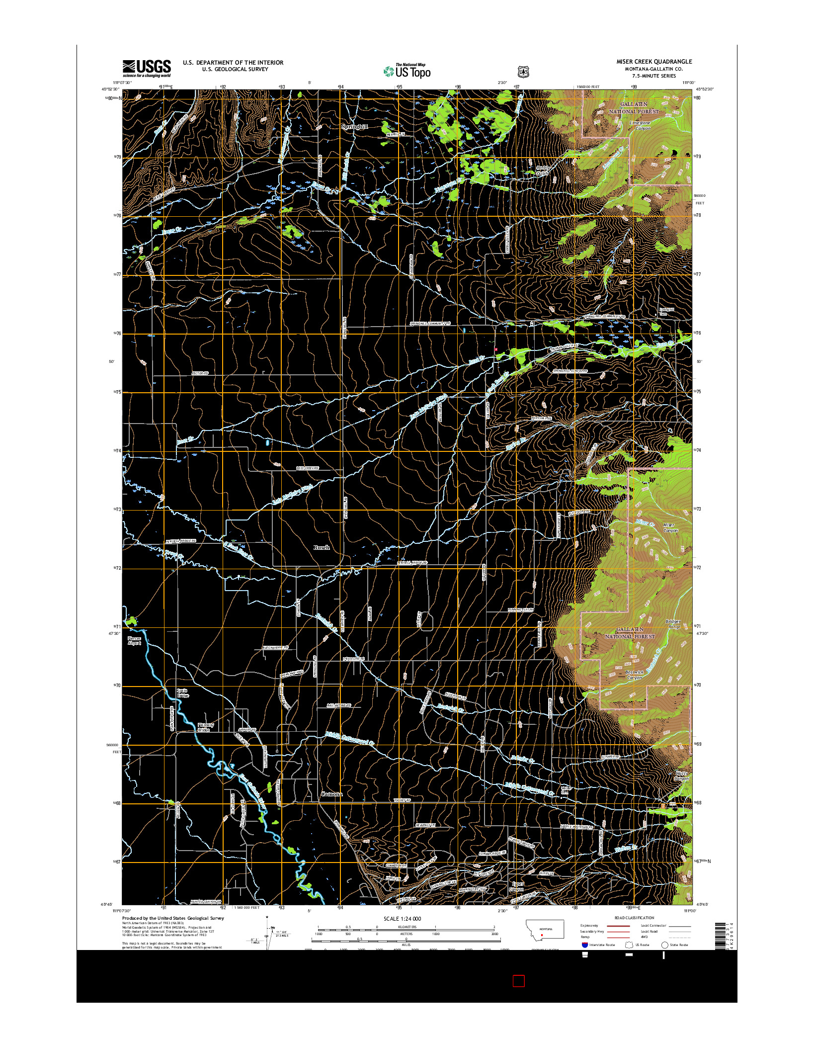 USGS US TOPO 7.5-MINUTE MAP FOR MISER CREEK, MT 2017