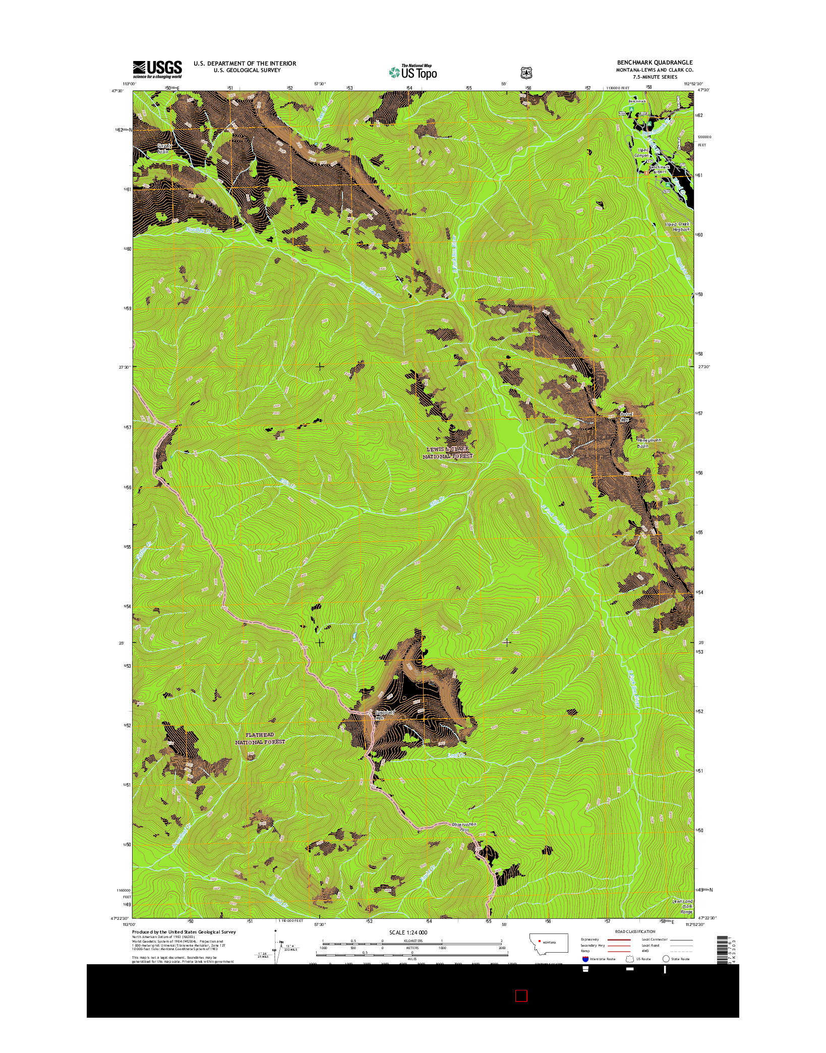 USGS US TOPO 7.5-MINUTE MAP FOR BENCHMARK, MT 2017