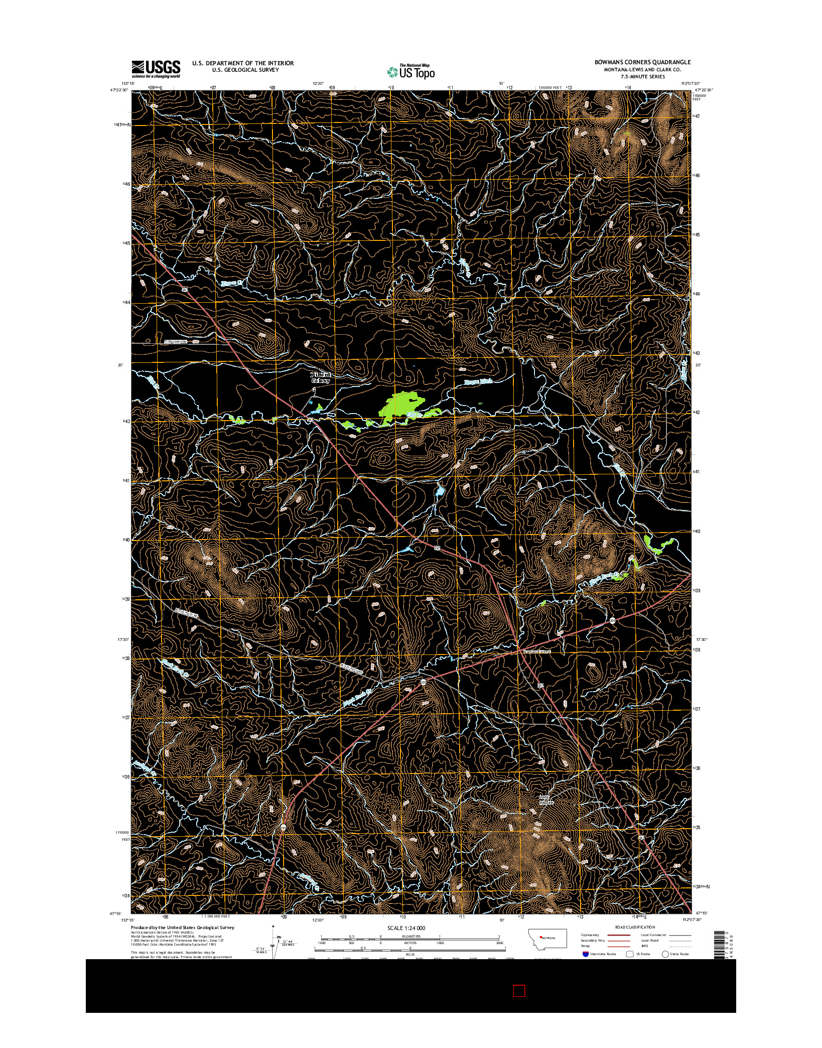 USGS US TOPO 7.5-MINUTE MAP FOR BOWMANS CORNERS, MT 2017