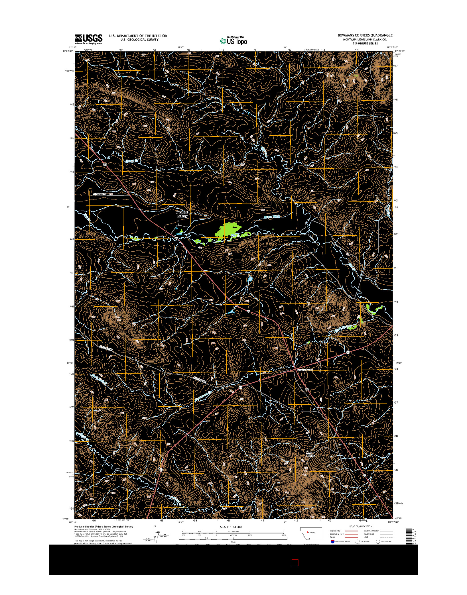 USGS US TOPO 7.5-MINUTE MAP FOR BOWMANS CORNERS, MT 2017