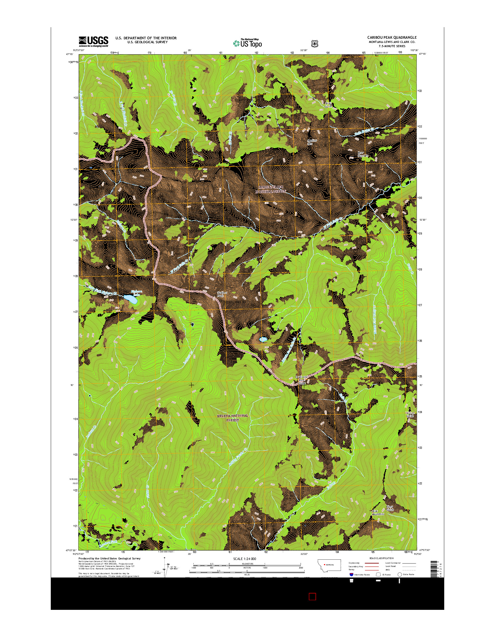 USGS US TOPO 7.5-MINUTE MAP FOR CARIBOU PEAK, MT 2017