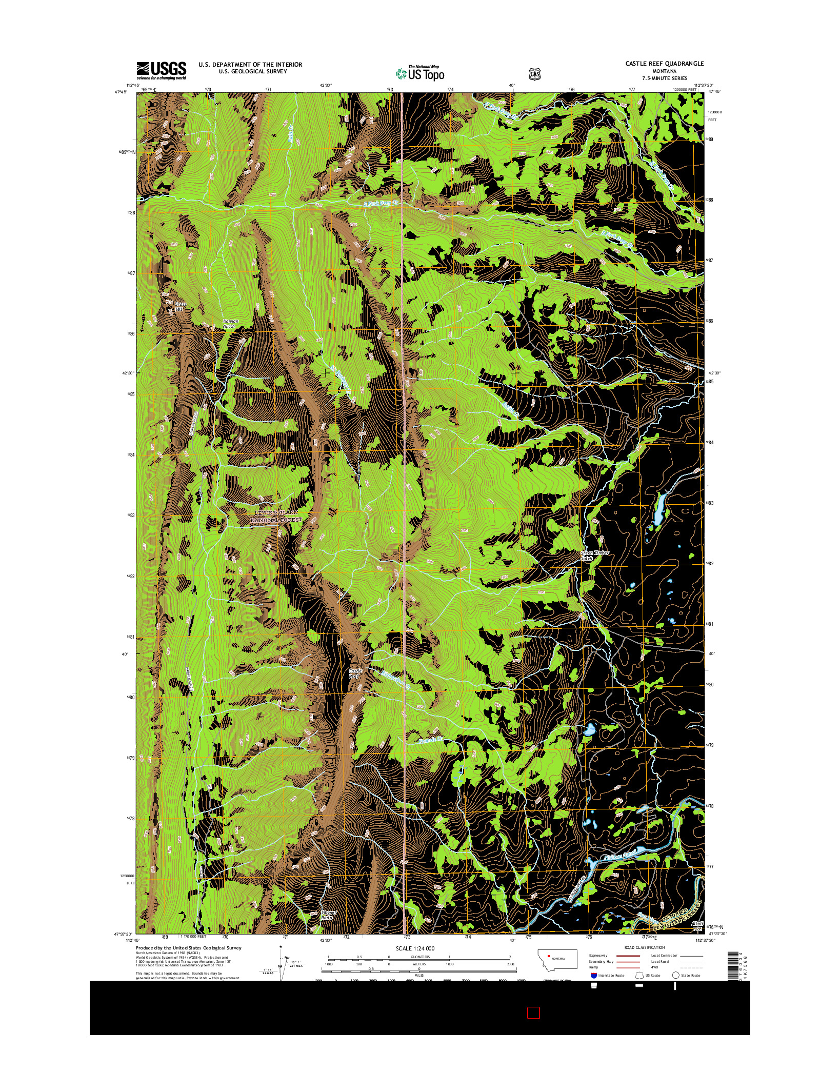 USGS US TOPO 7.5-MINUTE MAP FOR CASTLE REEF, MT 2017