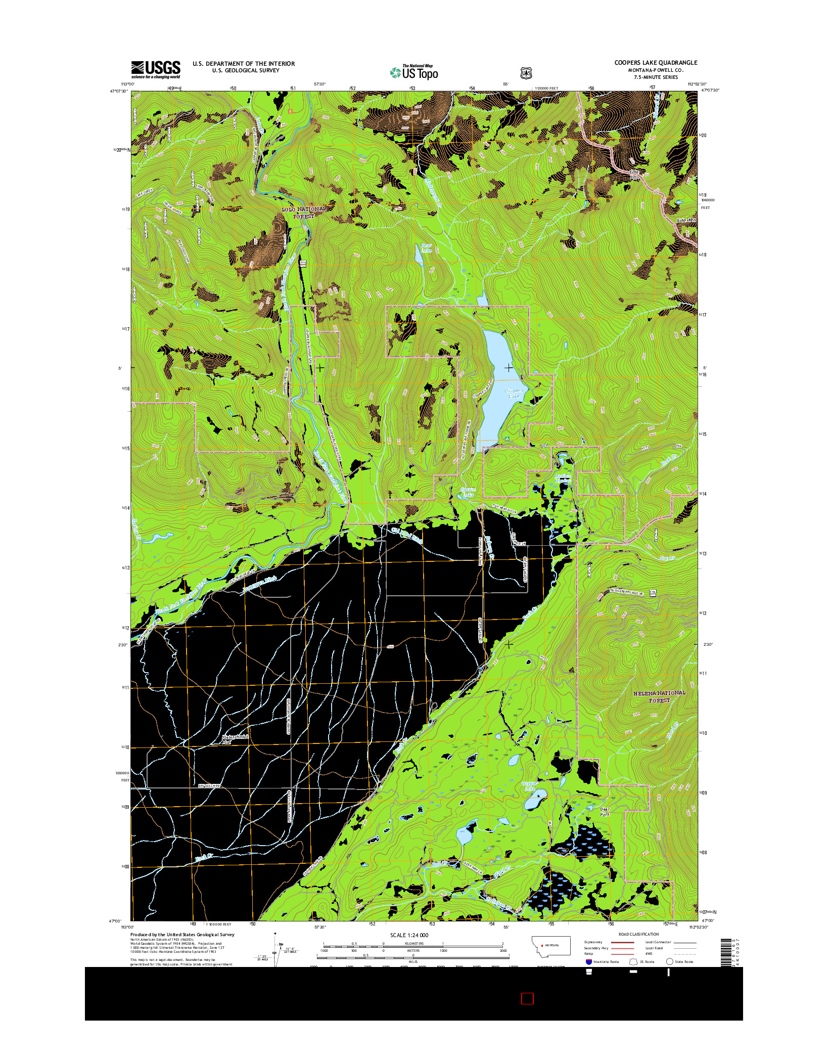 USGS US TOPO 7.5-MINUTE MAP FOR COOPERS LAKE, MT 2017