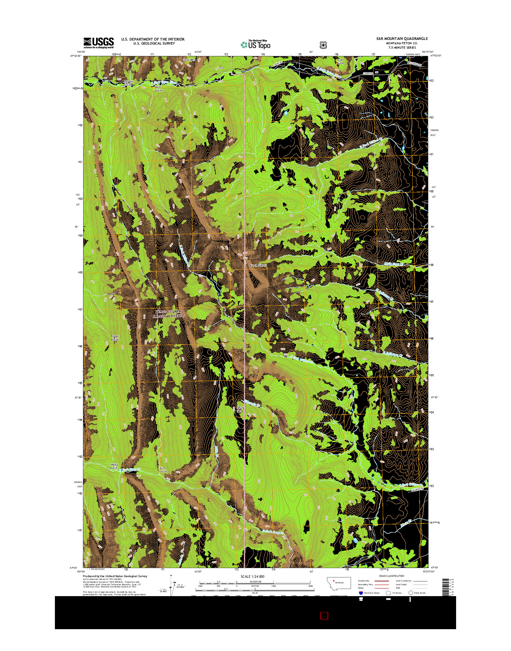 USGS US TOPO 7.5-MINUTE MAP FOR EAR MOUNTAIN, MT 2017