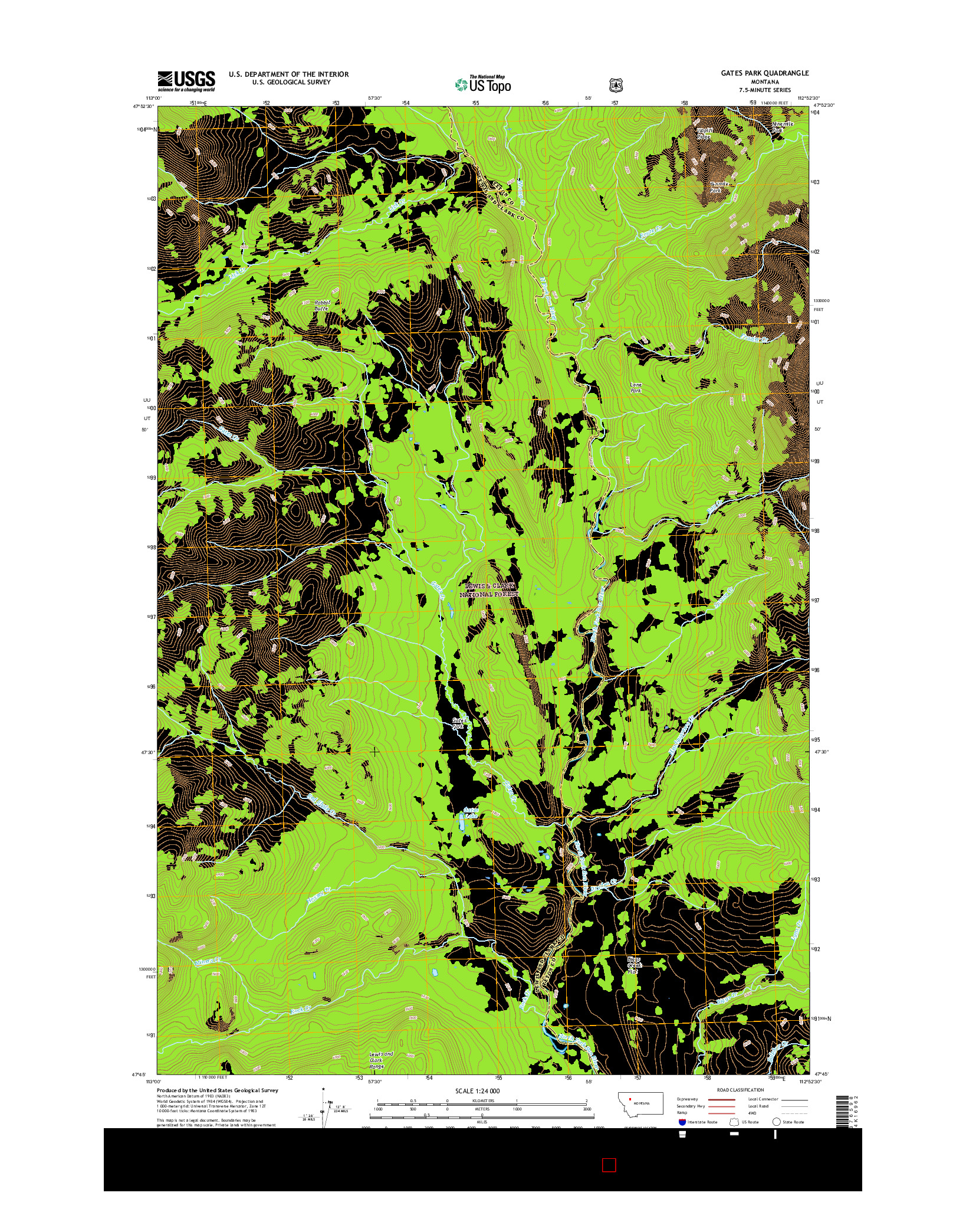 USGS US TOPO 7.5-MINUTE MAP FOR GATES PARK, MT 2017