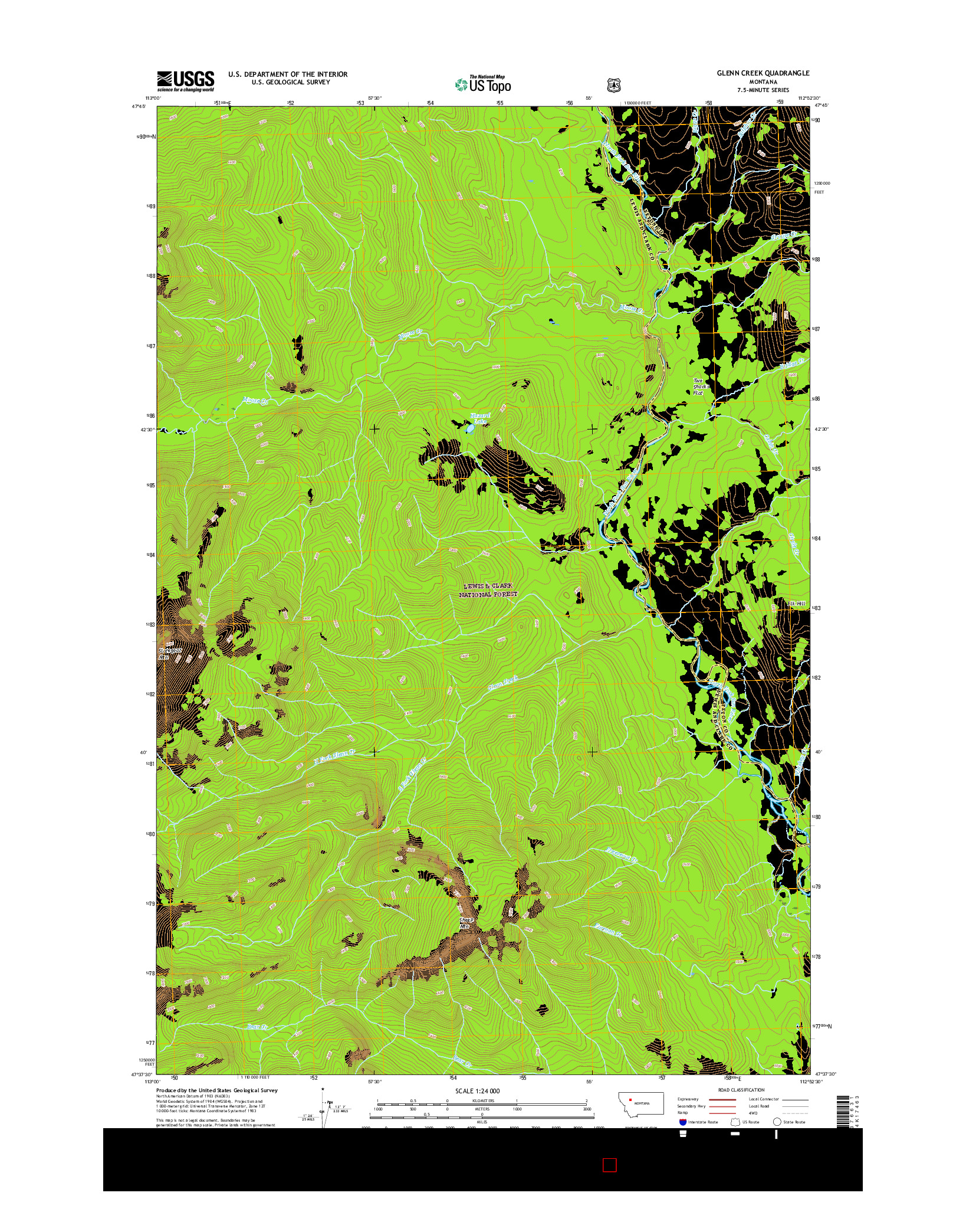 USGS US TOPO 7.5-MINUTE MAP FOR GLENN CREEK, MT 2017