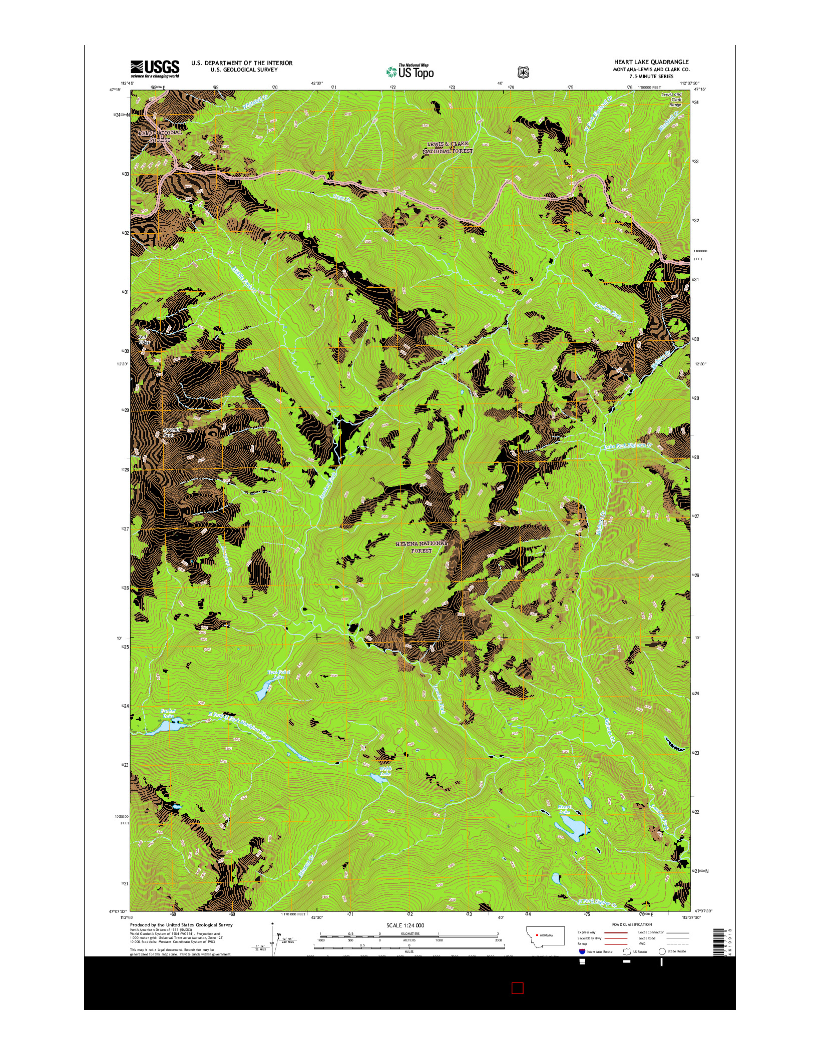 USGS US TOPO 7.5-MINUTE MAP FOR HEART LAKE, MT 2017
