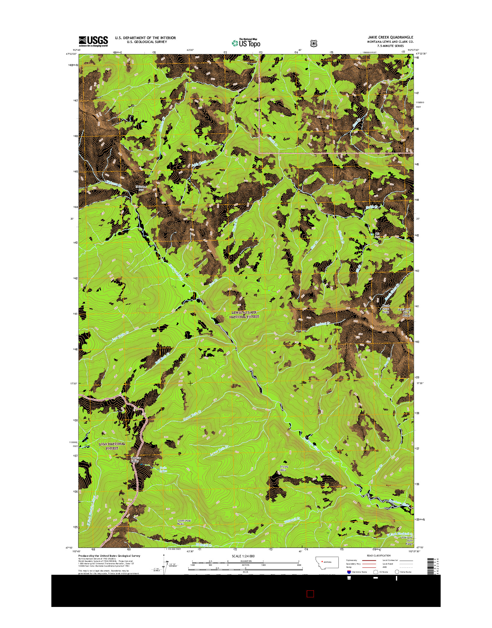 USGS US TOPO 7.5-MINUTE MAP FOR JAKIE CREEK, MT 2017