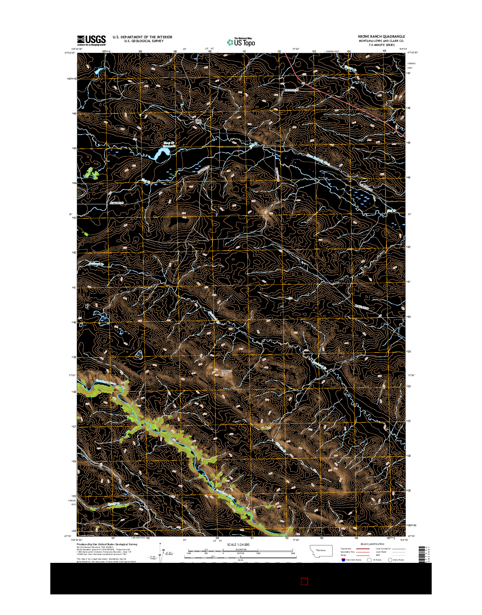 USGS US TOPO 7.5-MINUTE MAP FOR KRONE RANCH, MT 2017