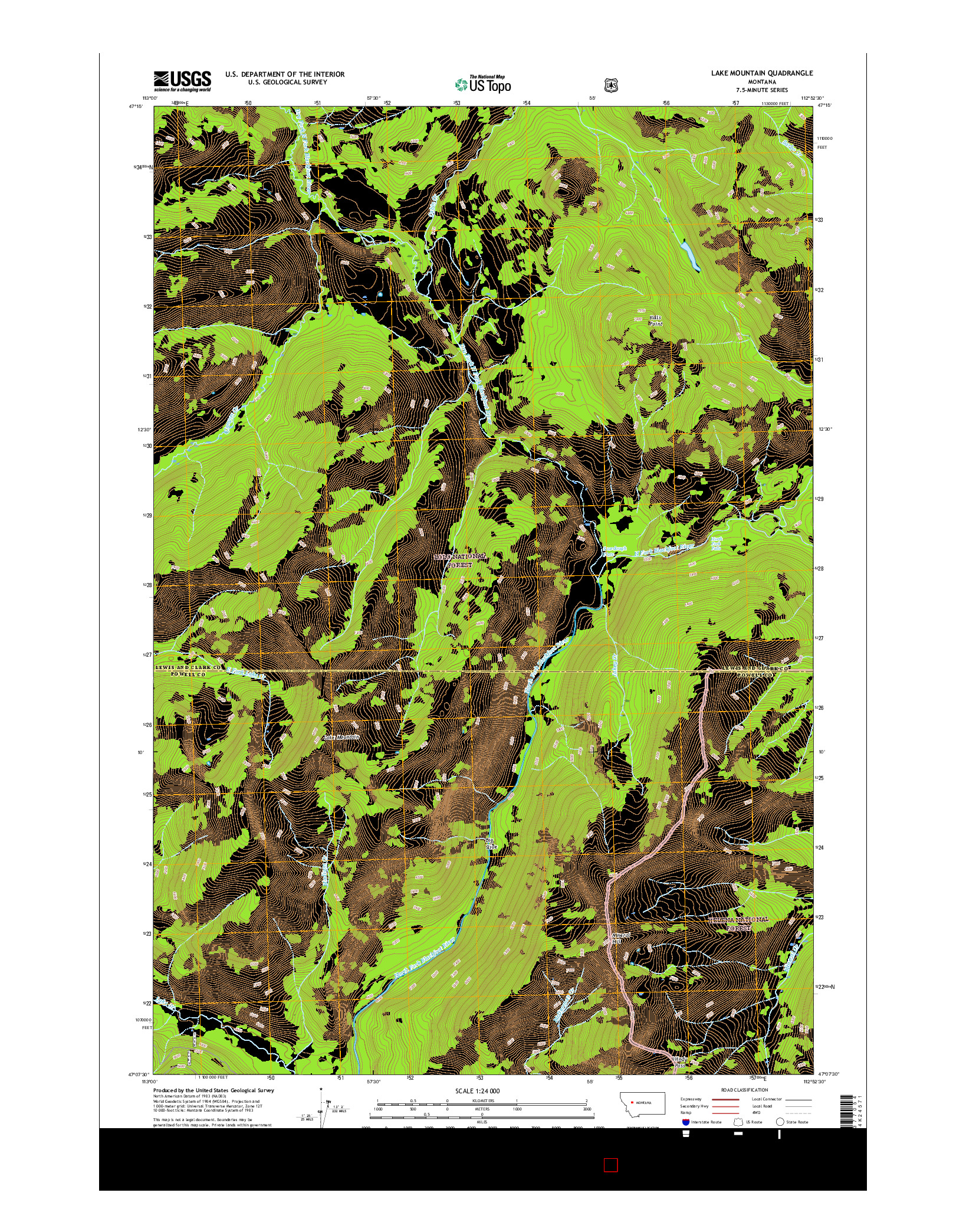 USGS US TOPO 7.5-MINUTE MAP FOR LAKE MOUNTAIN, MT 2017