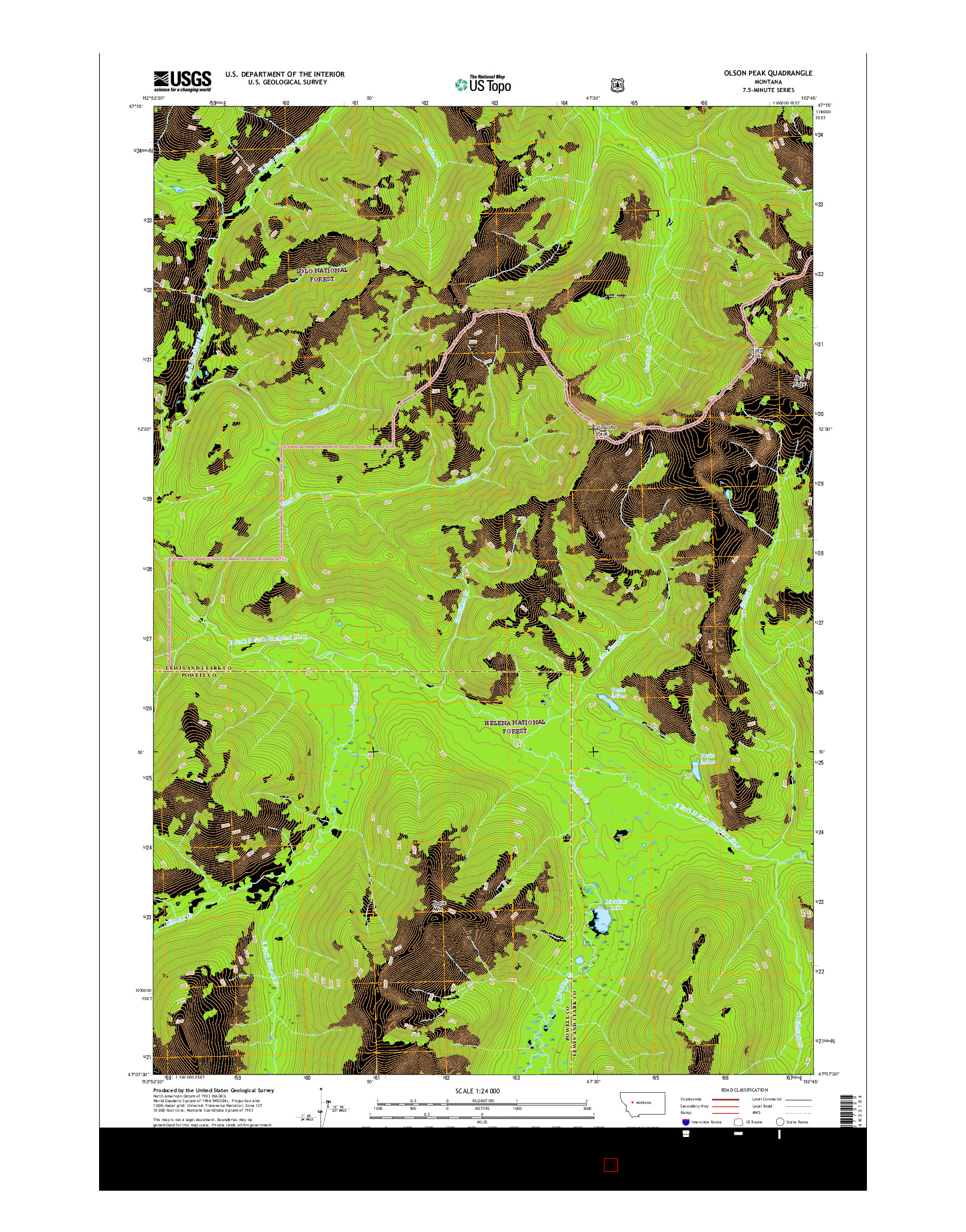 USGS US TOPO 7.5-MINUTE MAP FOR OLSON PEAK, MT 2017